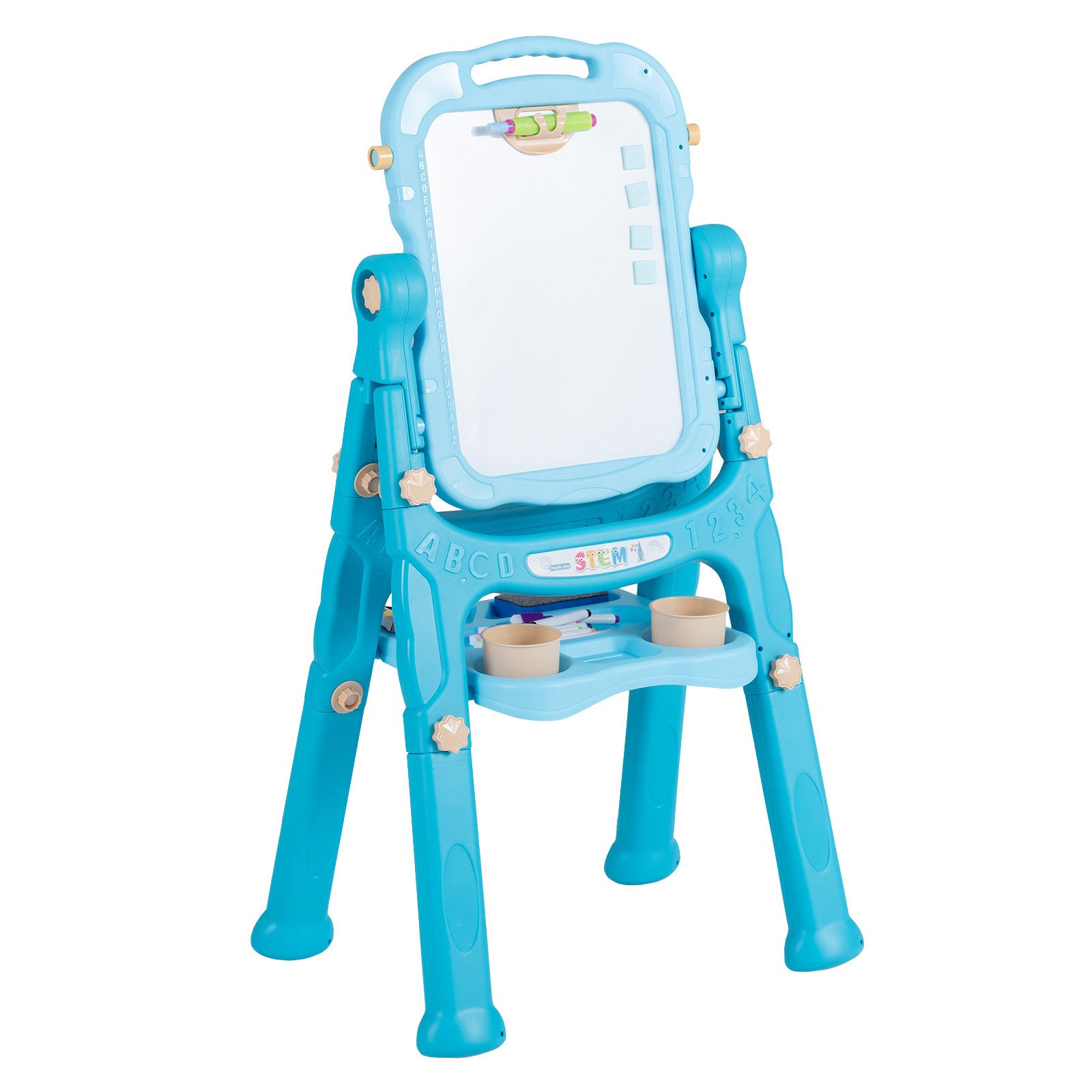 COSTWAY Standtafel 4-in-1 Kindertafel Höhenverstellbar Doppelseitige Kinderstaffelei