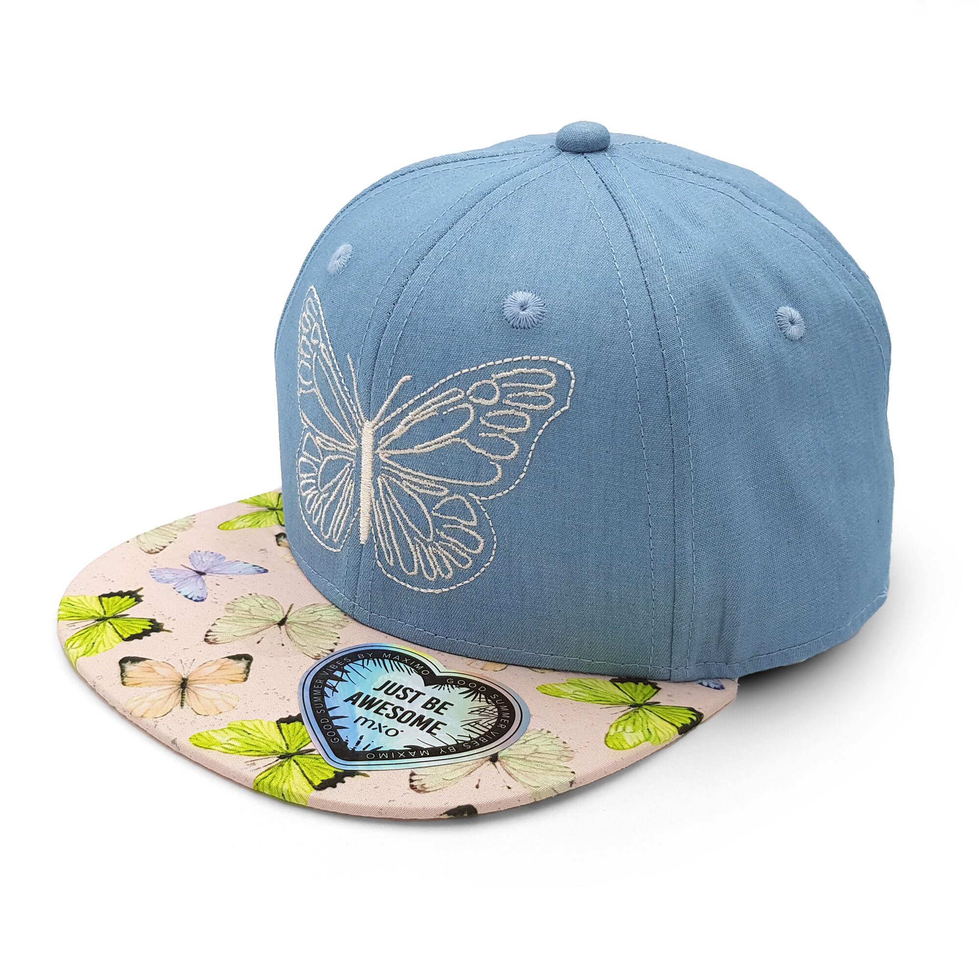 MAXIMO Flat Cap KIDS GIRL-Cap Schmetterling snap-back Verschluß (1-St) Denim-Optik