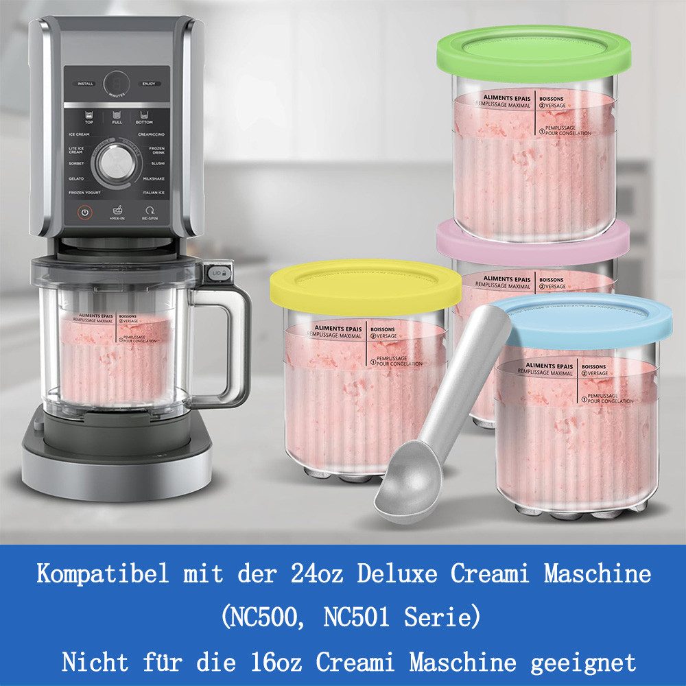 FOUORTUNATE-BEE Eisbereiteraufsatz 4 Stück Behälter für Ninja Creami Deluxe Pints, Zubehör für 680 ml Eisbehälter für NC500 NC501-Serie, Eiscreme Behälte mit Deckel für Ninja Eismaschine, Zubehör für Ninja Creami Ice Cream Maker