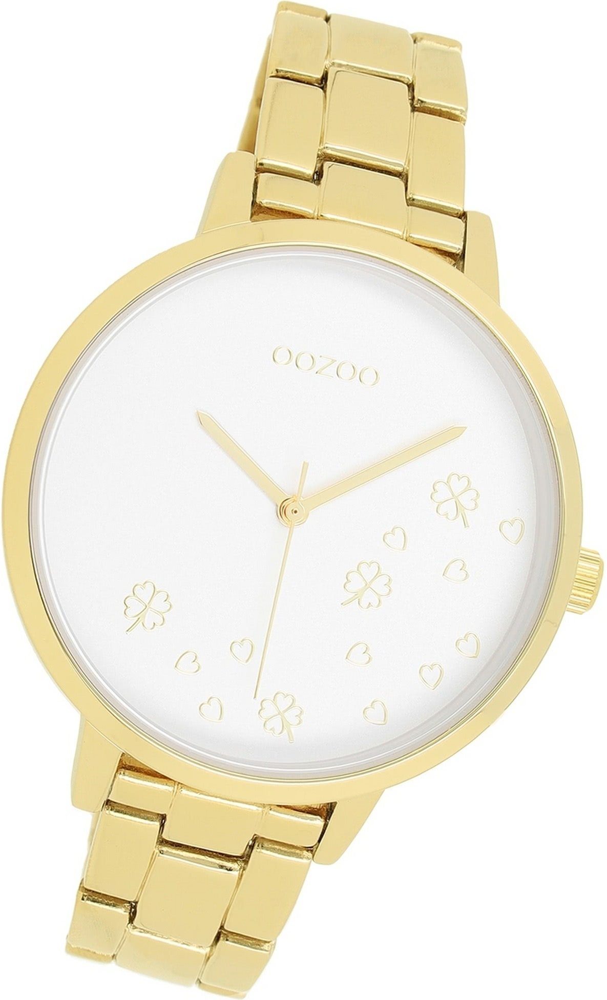 OOZOO Quarzuhr Oozoo Damen Armbanduhr Timepieces, Damenuhr Edelstahlarmband gold, rundes Gehäuse, groß (ca. 42mm) | Quarzuhren