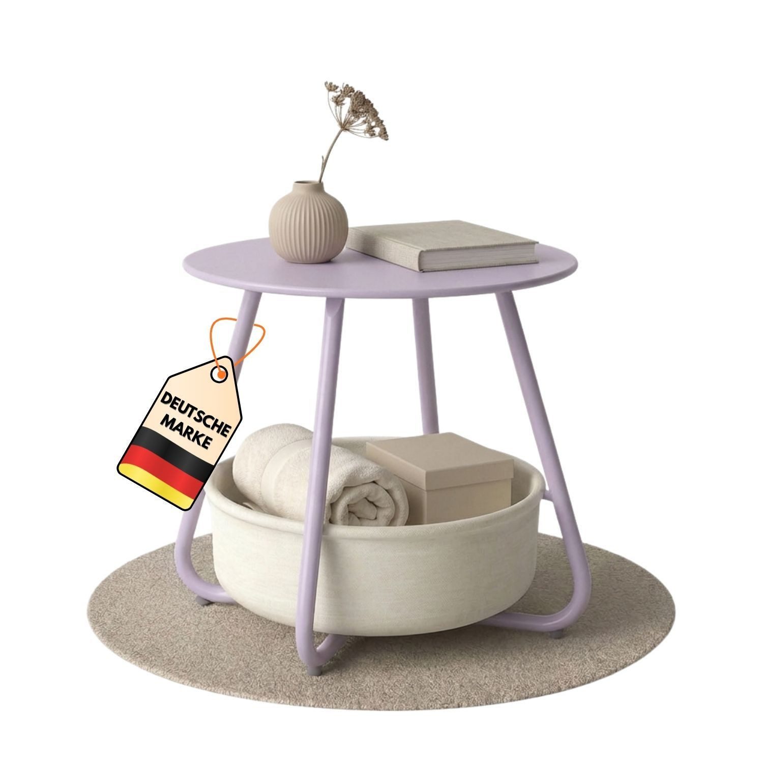 Coemo Wohnzimmertisch KOSI, Lila Metallgestell Couchtisch mit Aufbewahrungskorb Canvas