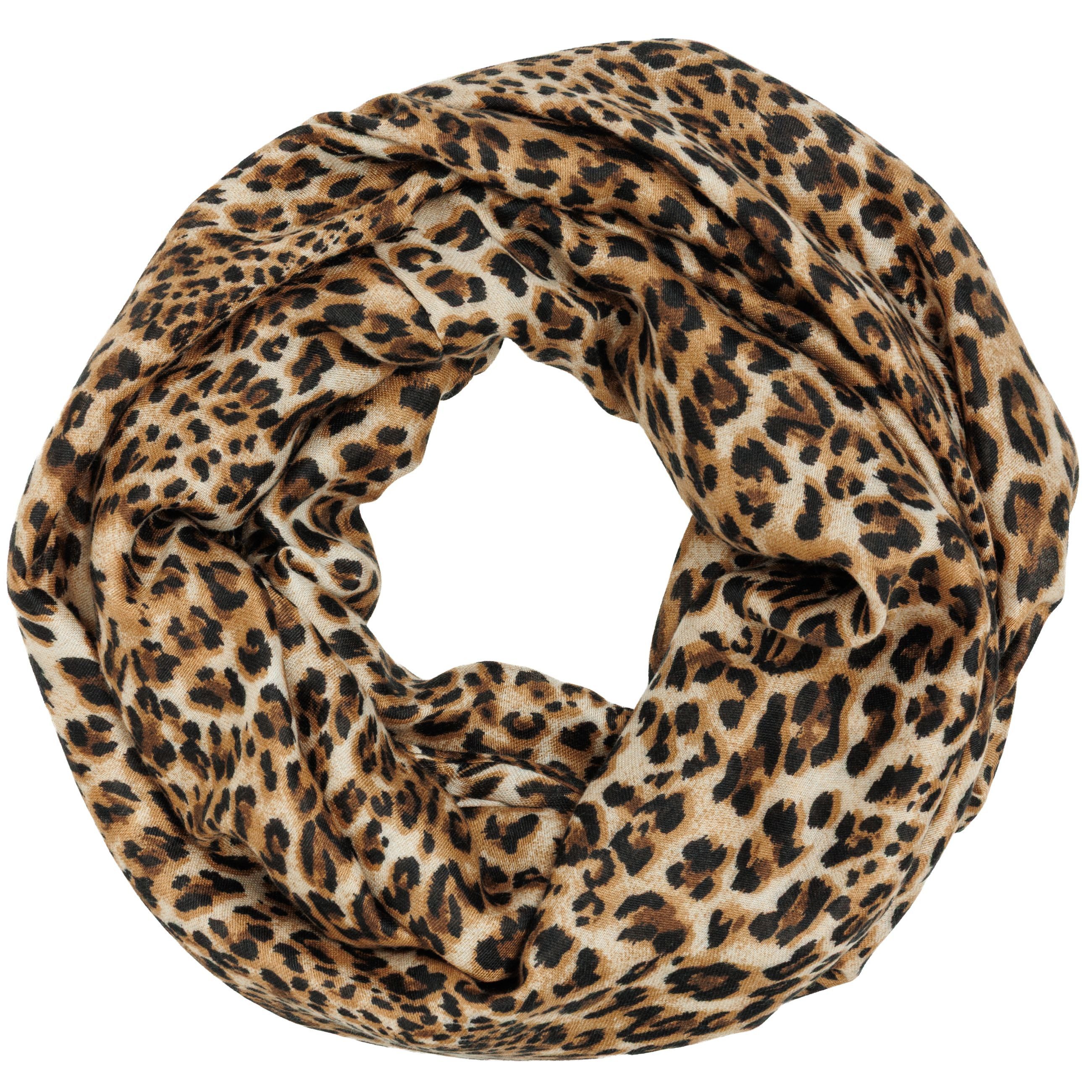 Caspar Loop Leichter Damen Schal weiches Halstuch Leo Muster Animal Print - SC546, samtig weich aus hochwertigem Material für ein angenemes Tragegefühl
