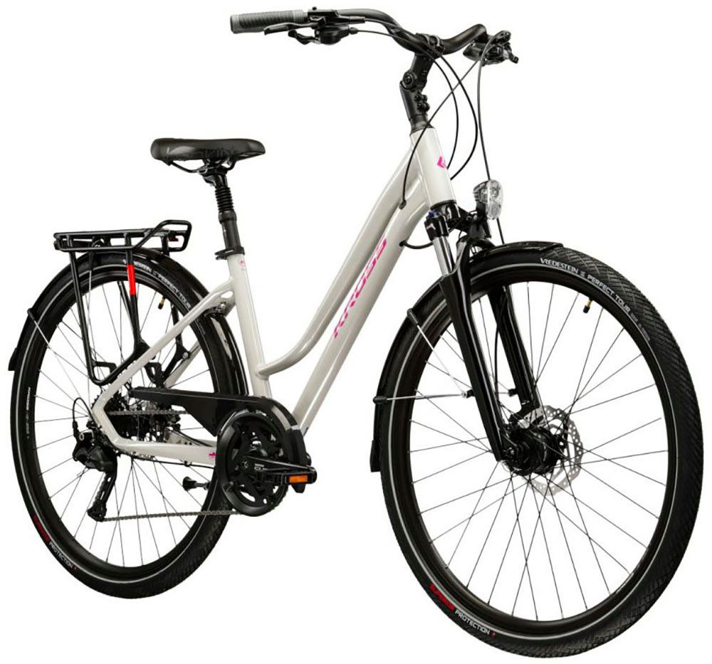 Kross Trekkingrad Damen-Trekkingrad 28" Trans 5.0 Grau 18 Gänge, 18 Gang Shimano CUES U3020 Schaltwerk, Kettenschaltung