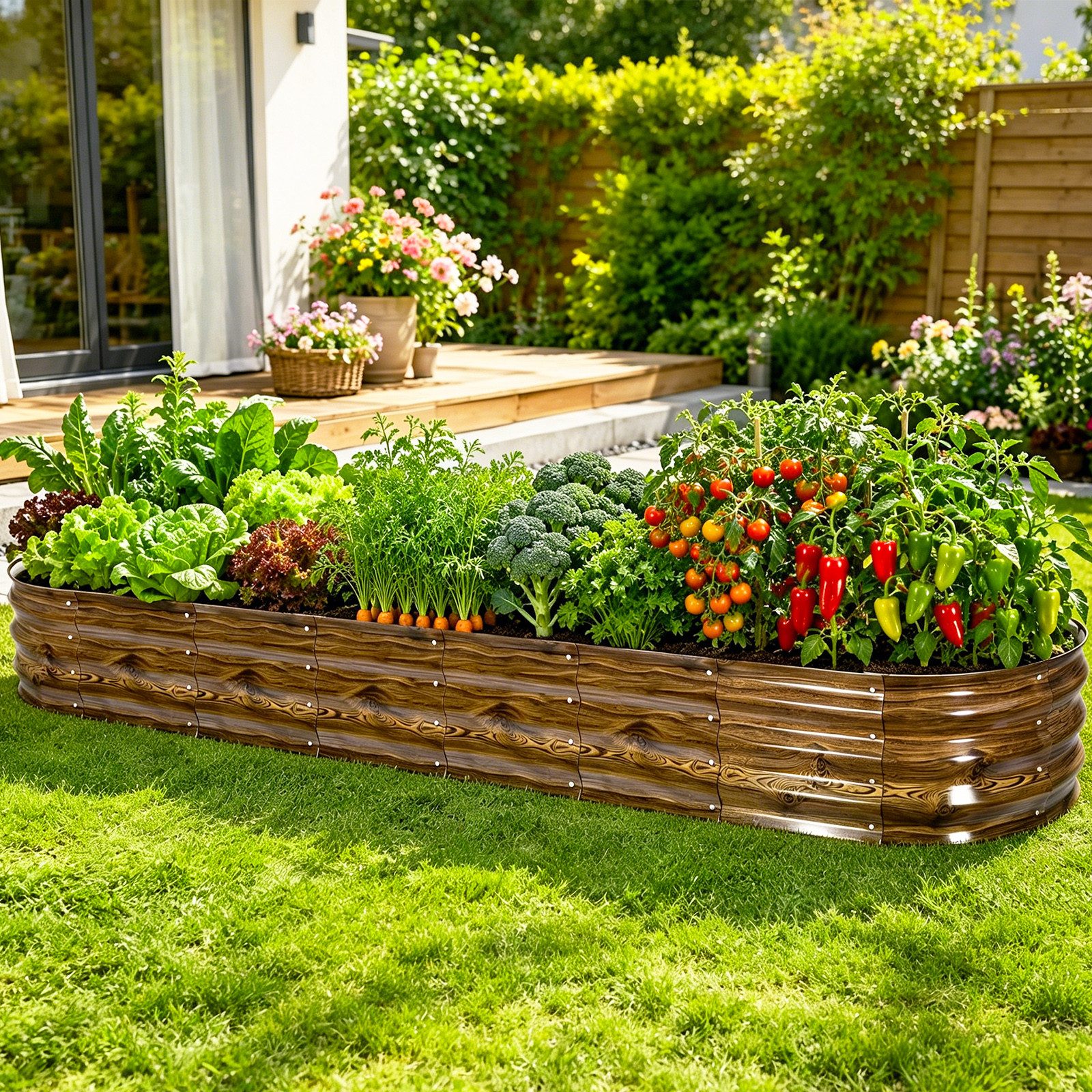 BlingBin Hochbeet Pflanzenbeet aus Metall Ovales Gartenbeet zum Selber Bauen (1er Set, 1 St., 240 × 60 × 30 cm (7,87 × 1,97 × 0,98 ft), Pflanzkasten-Set für den Außenbereich Pflanzbeet für Blumen & Gemüse