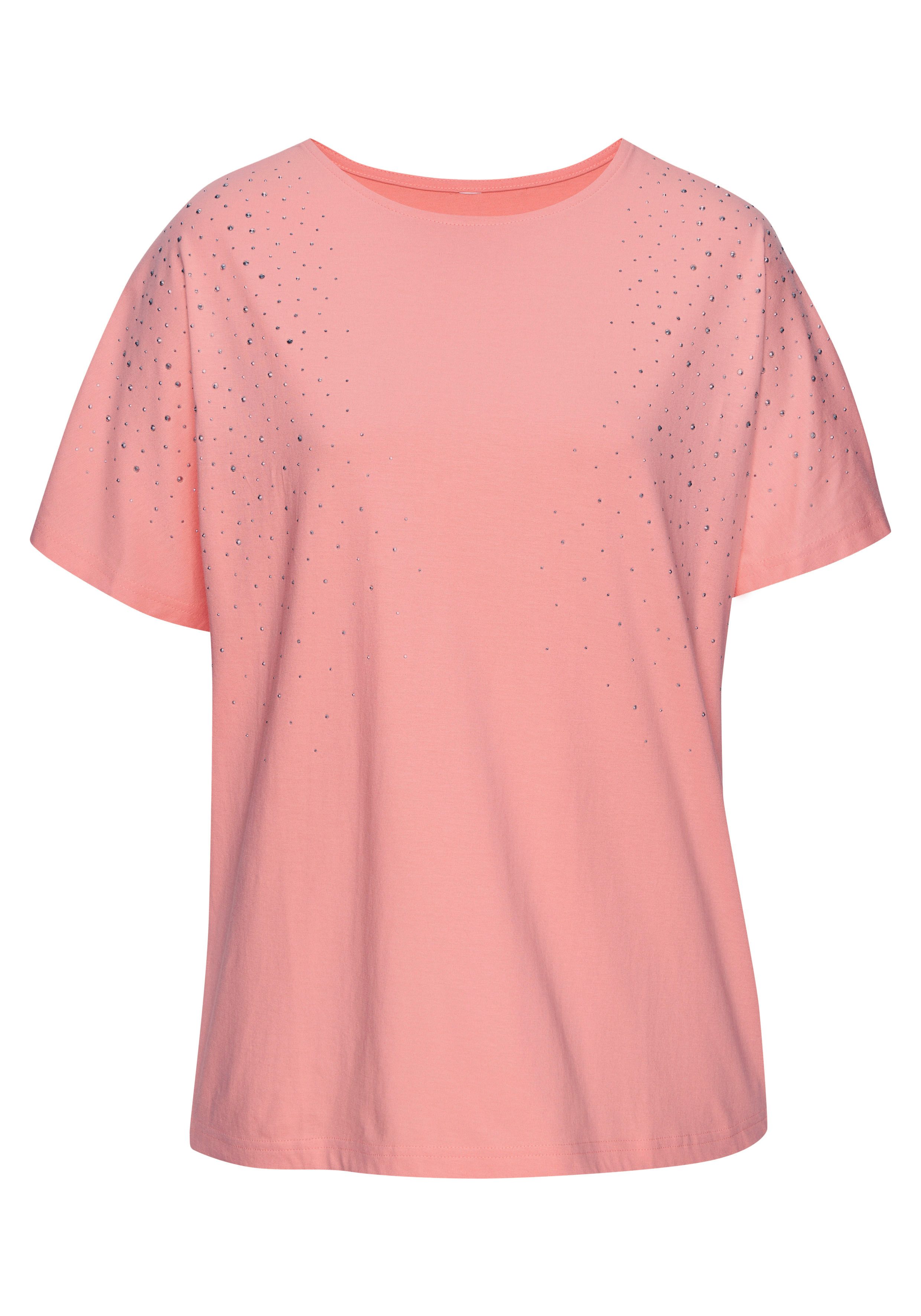 LASCANA Kurzarmshirt mit Glitzersteinen aus weichem Baumwoll-Viskose-Jersey, sommerlich leicht. € 29,99, (€ 29,99 pro 1 Stk).