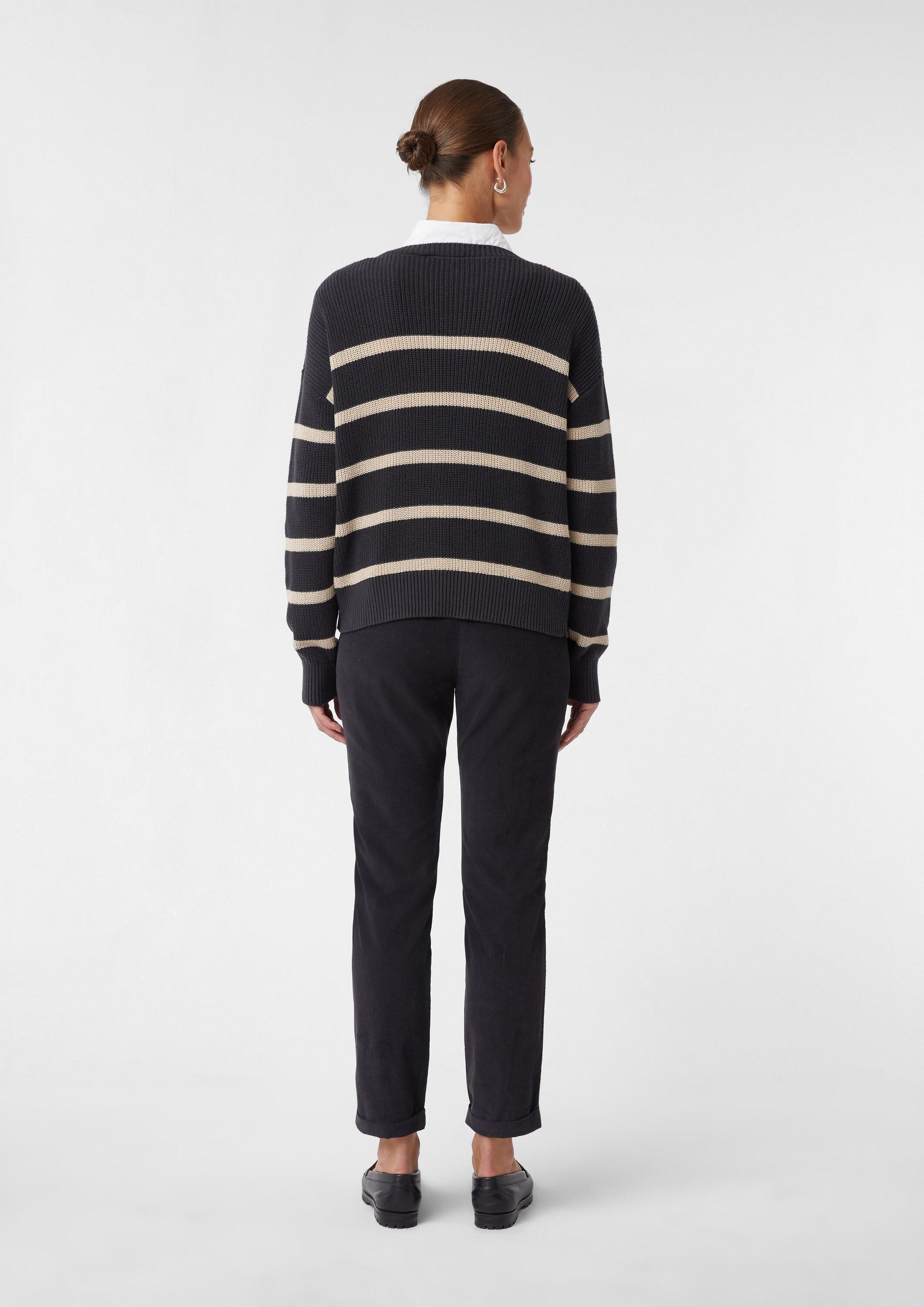 comma Longpullover Strickpullover Gestreifter Strickpullover aus Baumwolle