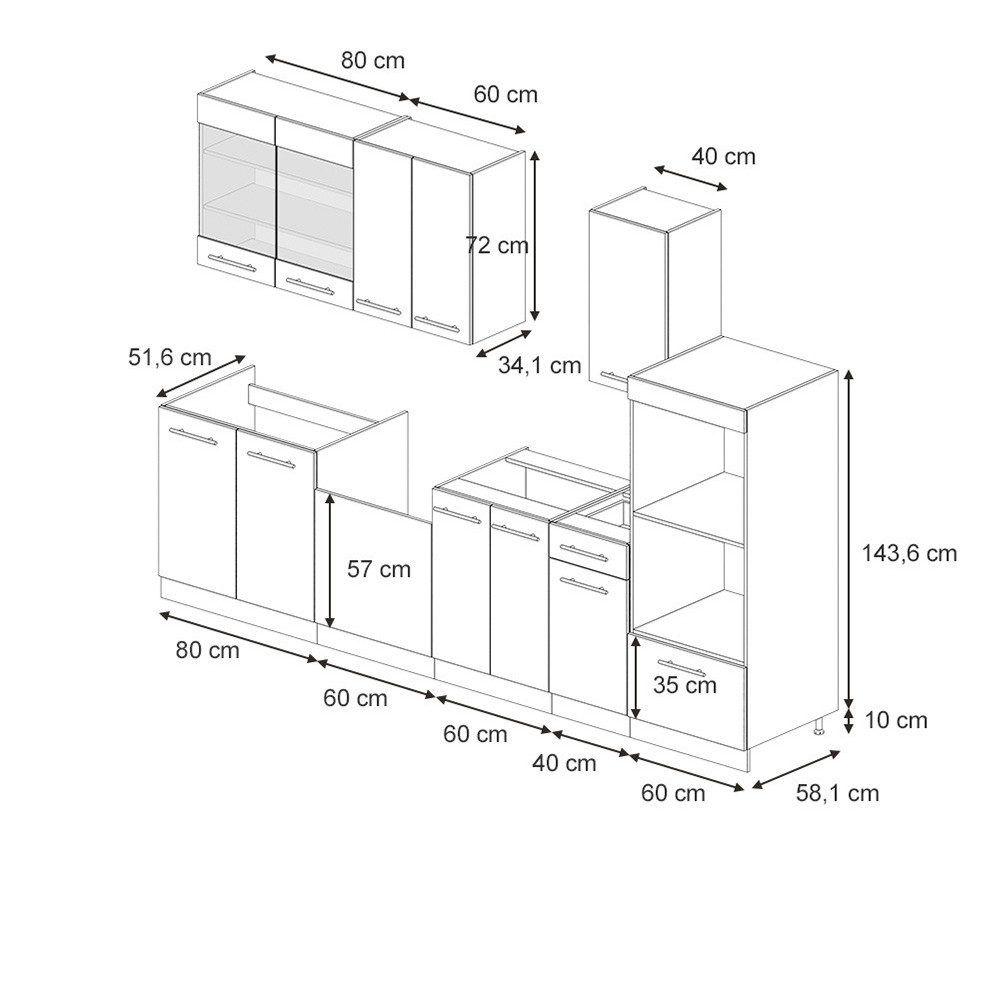 Vicco Küchenzeile Fame-Line, Dunkelgrau/Anthrazit, 300 cm günstig online kaufen