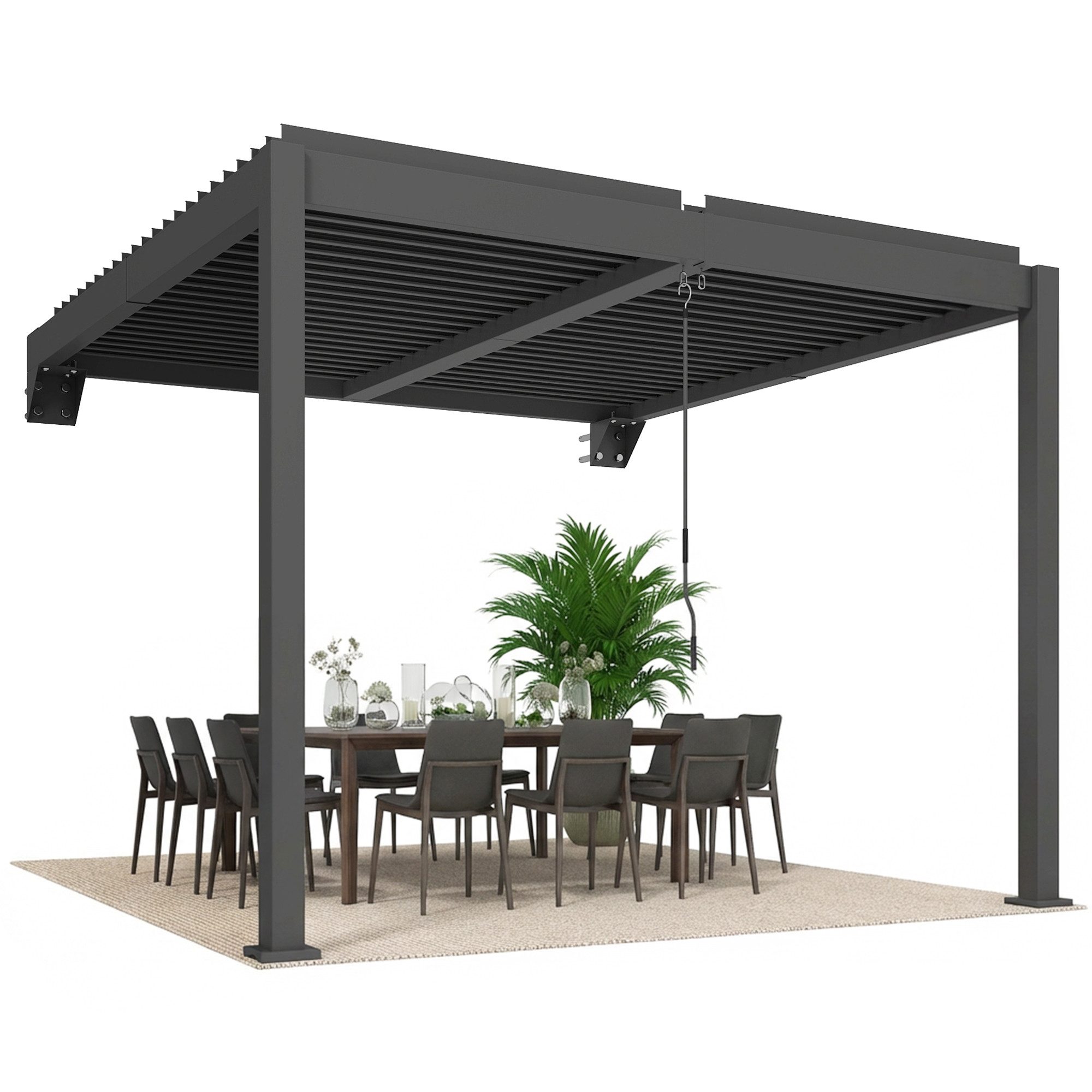 Outsunny Pergola mit verstellbar Lamellendach, Wandmontage, BxTxH: 298x300x220 cm, (Lamellen-Pavillon, 1-tlg., Terrassenüberdachung), für Garten Terrasse Dunkelgrau