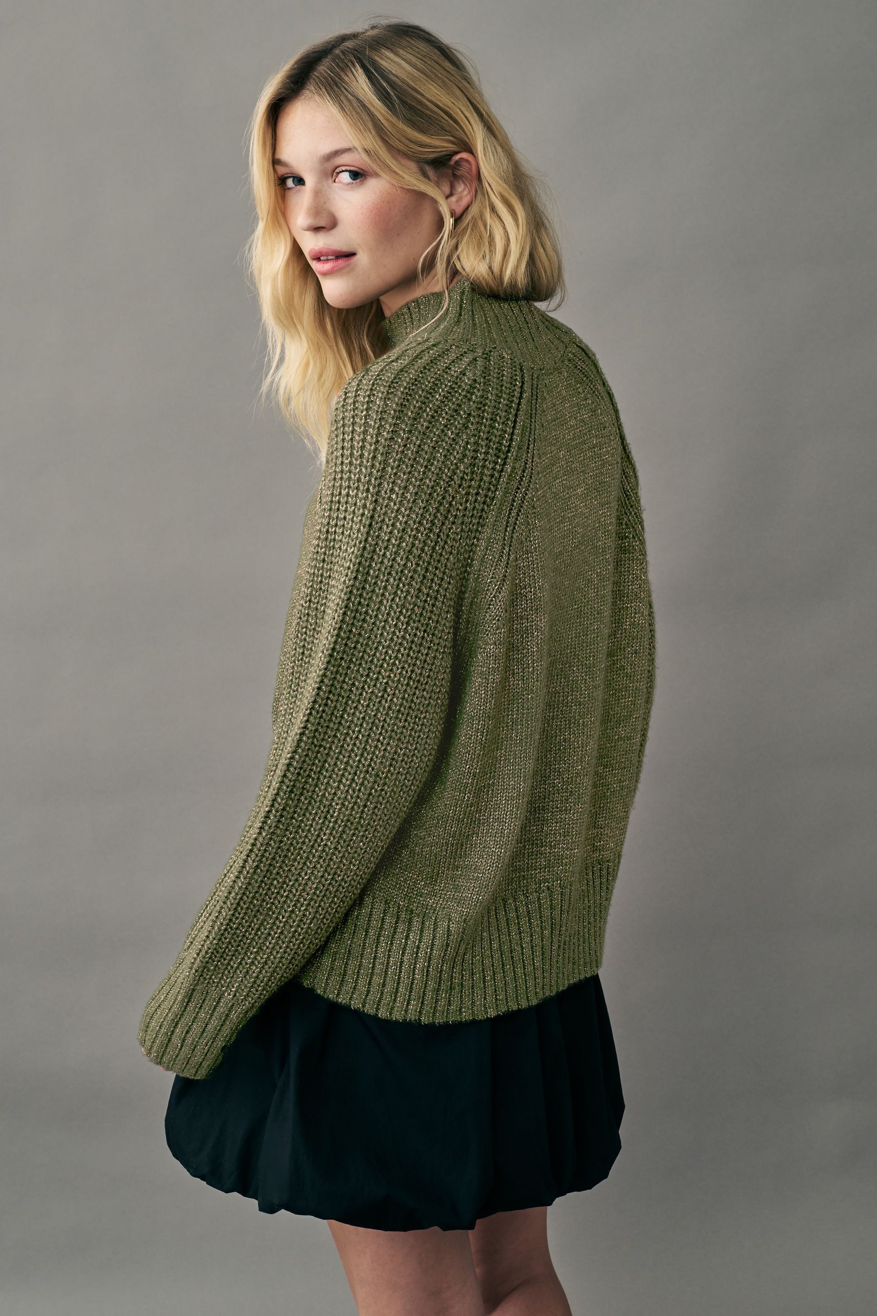 Next Stehkragenpullover Glitzernder Strickpullover mit Stehkragen (1-tlg) günstig online kaufen