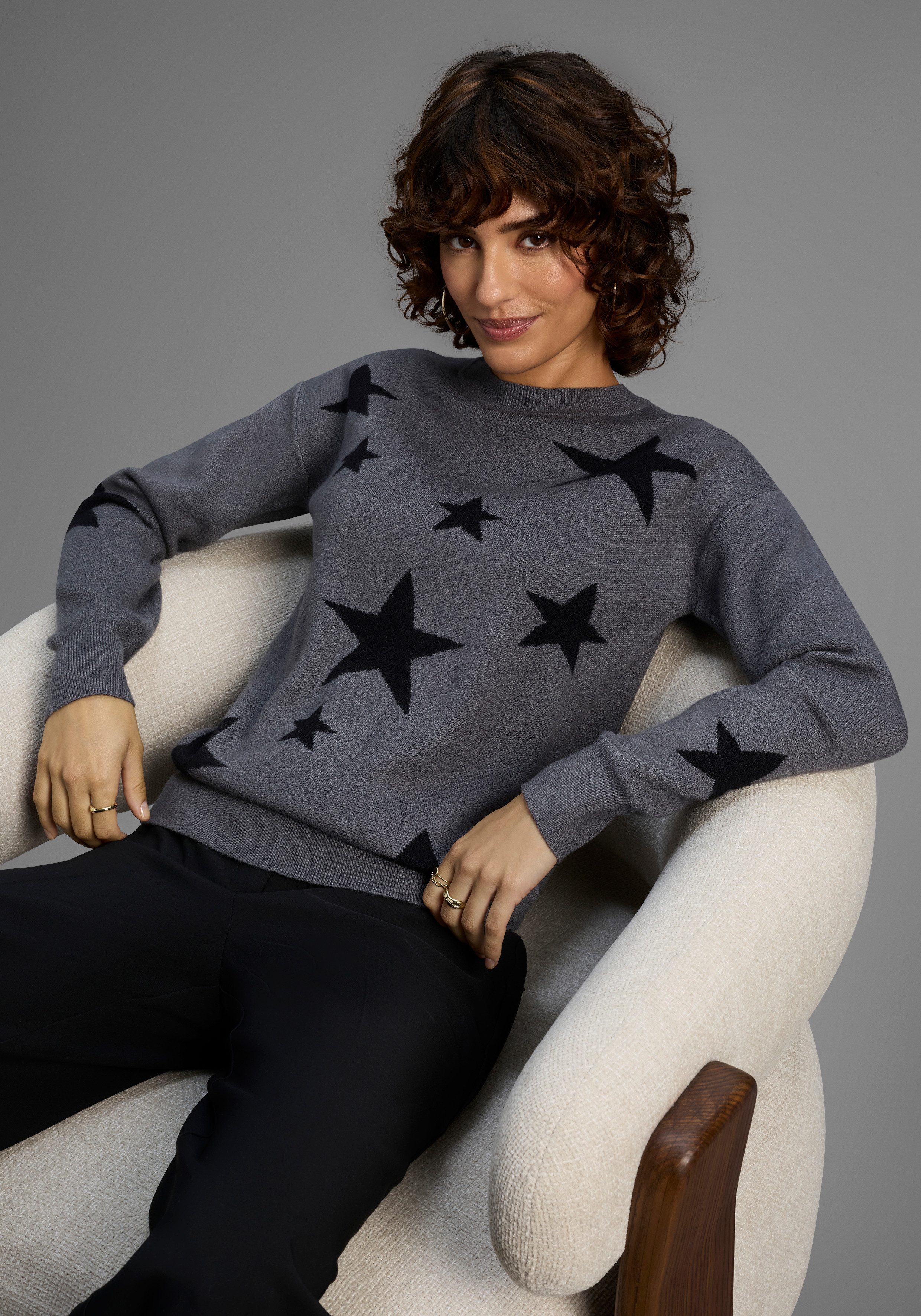 Laura Scott Rundhalspullover kuscheliger Winterstrick mit Sternenmuster - N günstig online kaufen