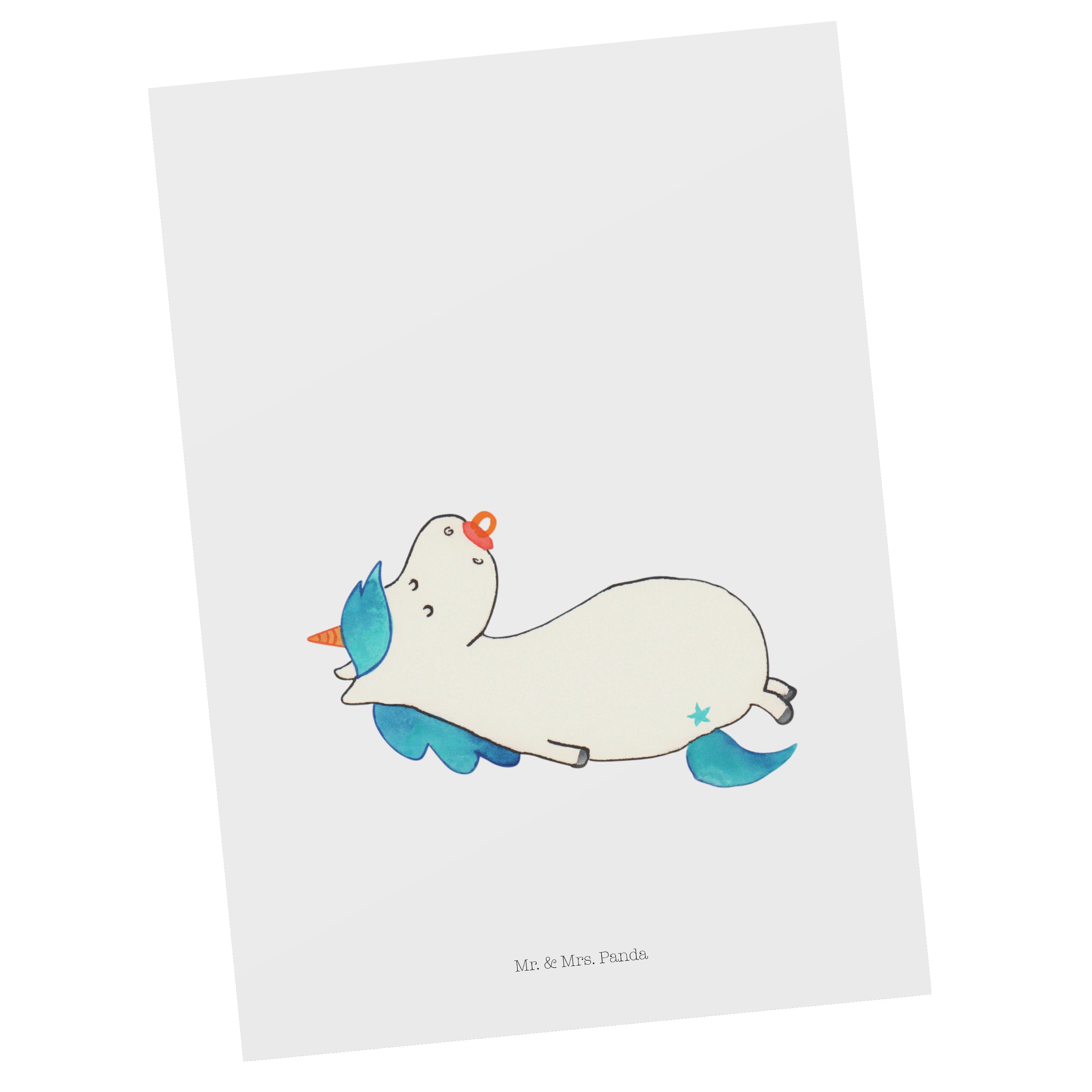 Mr. & Mrs. Panda Postkarte Einhorn Schnullie - Weiß - Geschenk, Mutter, Grußkarte, Unicorn, Einl