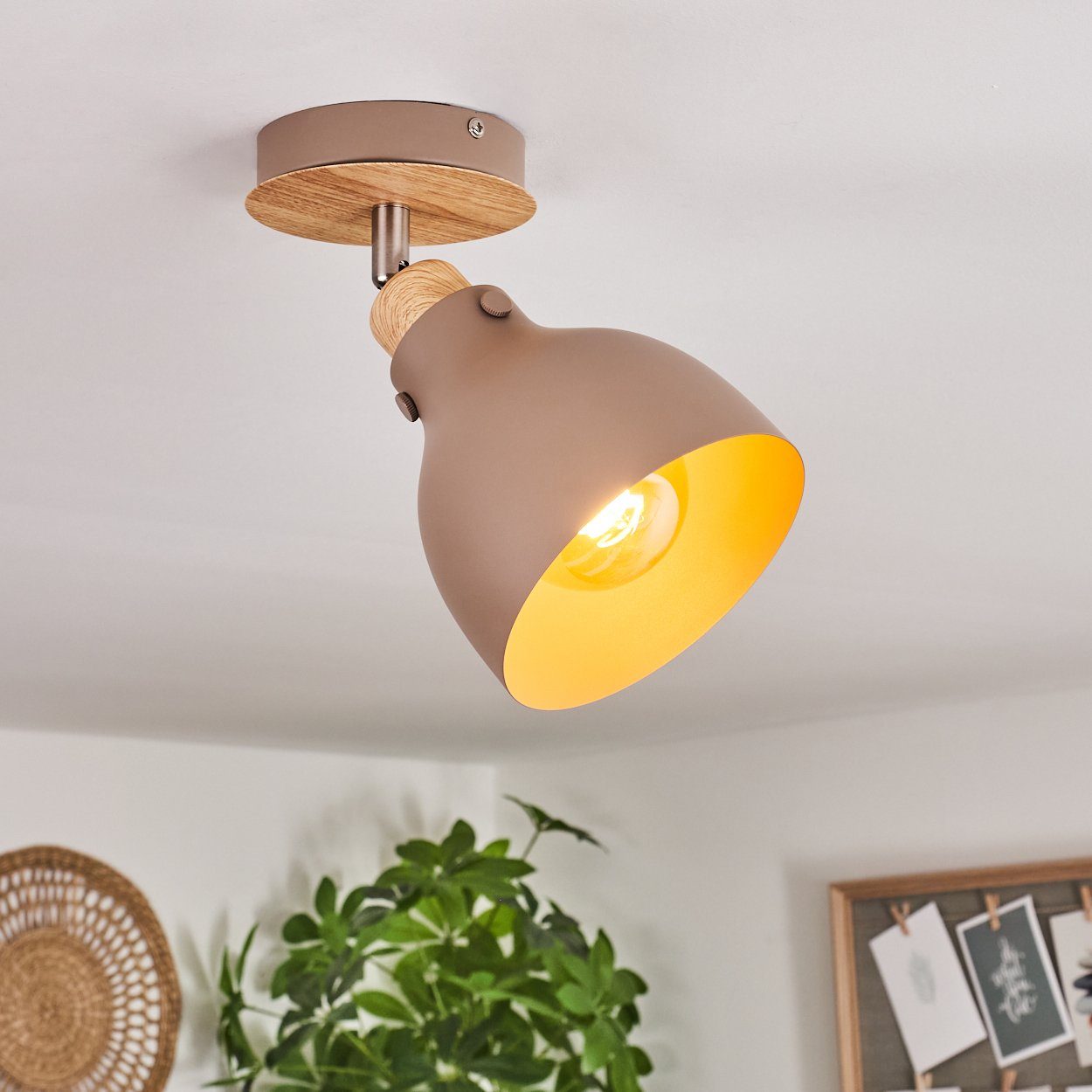 hofstein Deckenleuchte moderne Deckenlampe aus in Ø14,5cm, E27, verstellbare ohne Leuchtmittel Leuchtmittel, 1x Deckenleuchte ohne Metall Taupe/Holzoptik