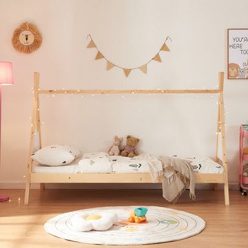 en.casa Kinderbett (Bett und Matratzen), »Siikajoki« Tipi-Bett 90x200cm Kiefernholz Natur