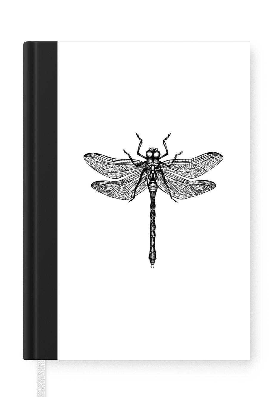 MuchoWow Notizbuch Libelle - Insekten - Retro - Schwarz und weiß, Journal, Merkzettel, Tagebuch, Notizheft, A5, 98 Seiten, Haushaltsbuch
