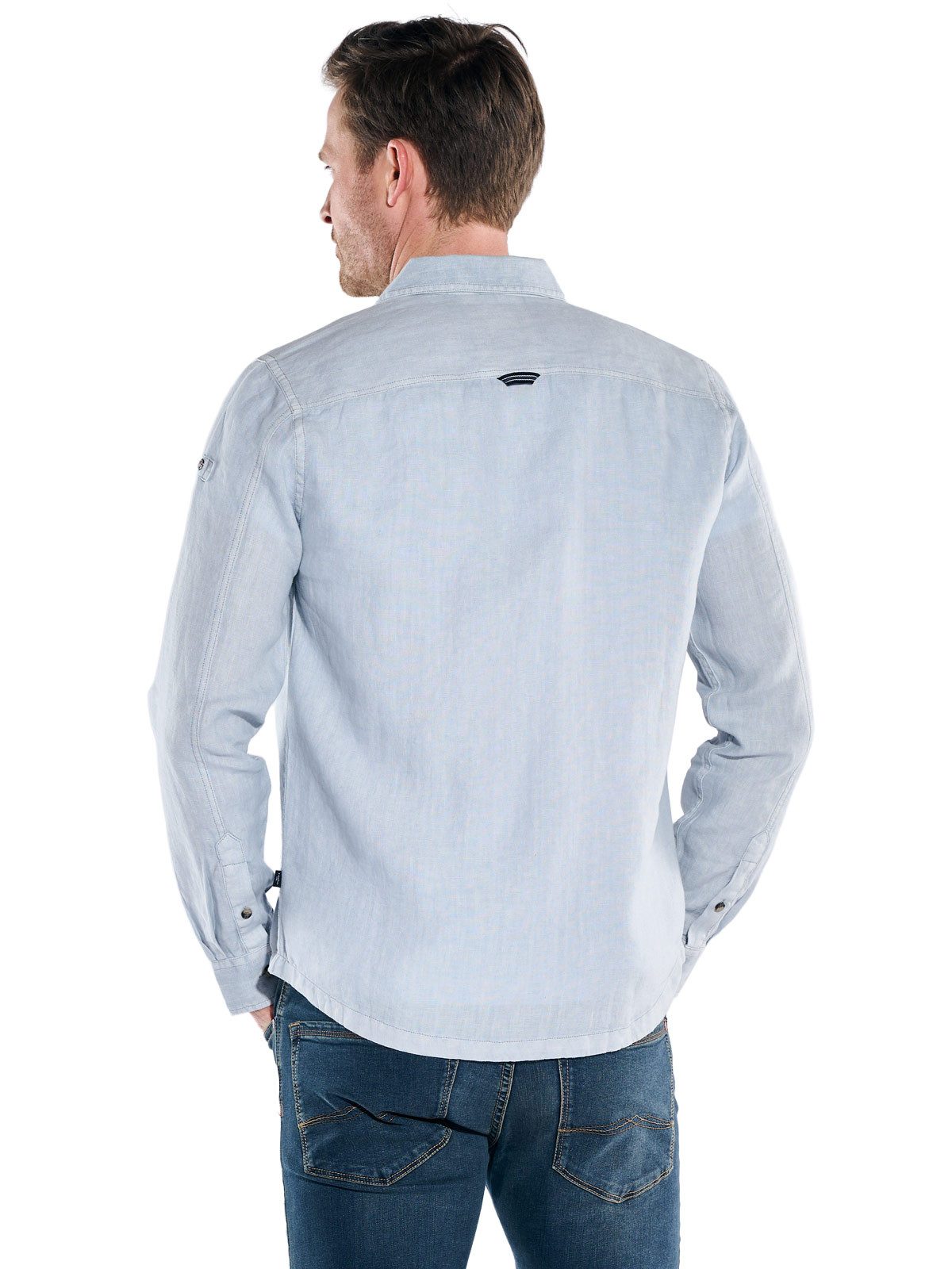 Engbers Langarmhemd Herren Leinen Overshirt mit Zipper, Hellblau