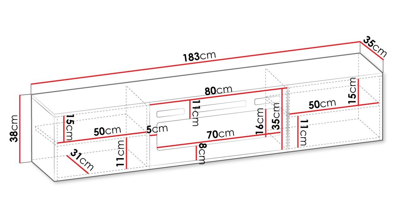 MIRJAN24 TV-Schrank Luxe (mit zwei Drehtüren, Elektrische Kamin) Realistische LED-Flamme, Gehärtetes Glas, 183x35x38 cm – Bild 4 von 5