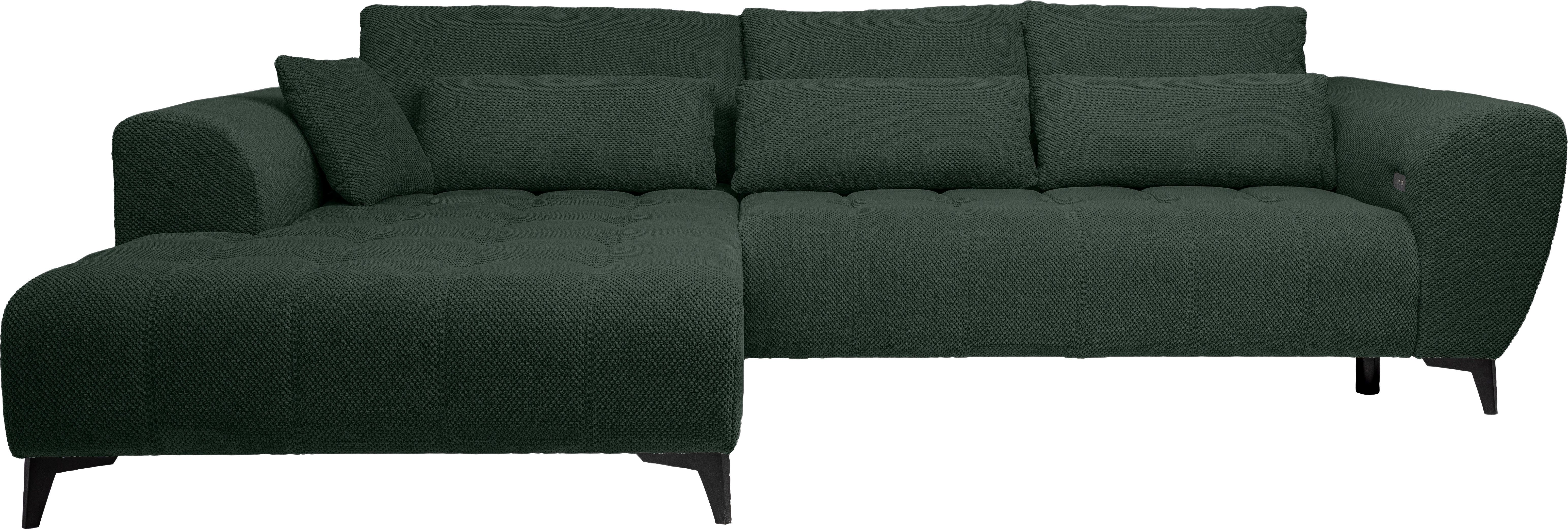 WERK2 Ecksofa Garay, XXL-Liegefläche: elektrisch ausziehbar auf ca. 228×126 cm, Luxus in Übergröße: XXL-Liegefläche, Komfort-Ottomane & stilvolle Füße