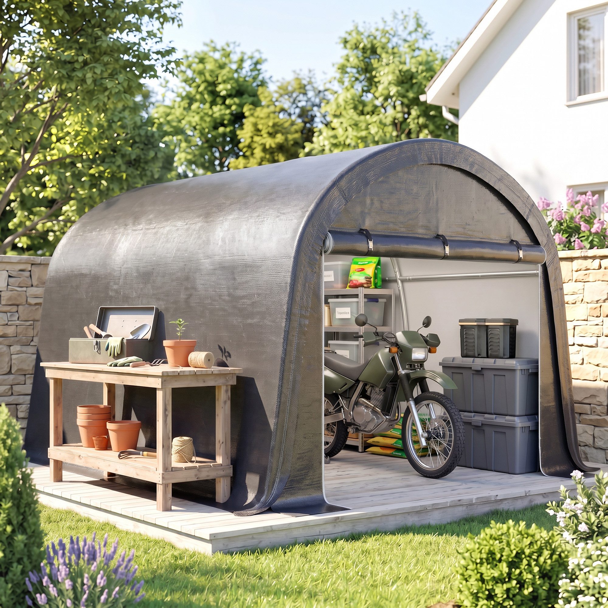Outsunny Faltgarage Garagenzelt für Fahrräder, wasserdicht Zeltgarage (Lagerzelt, 1-St., Foliengarage), für Garten, Balkon, Stahl, PE, Grau