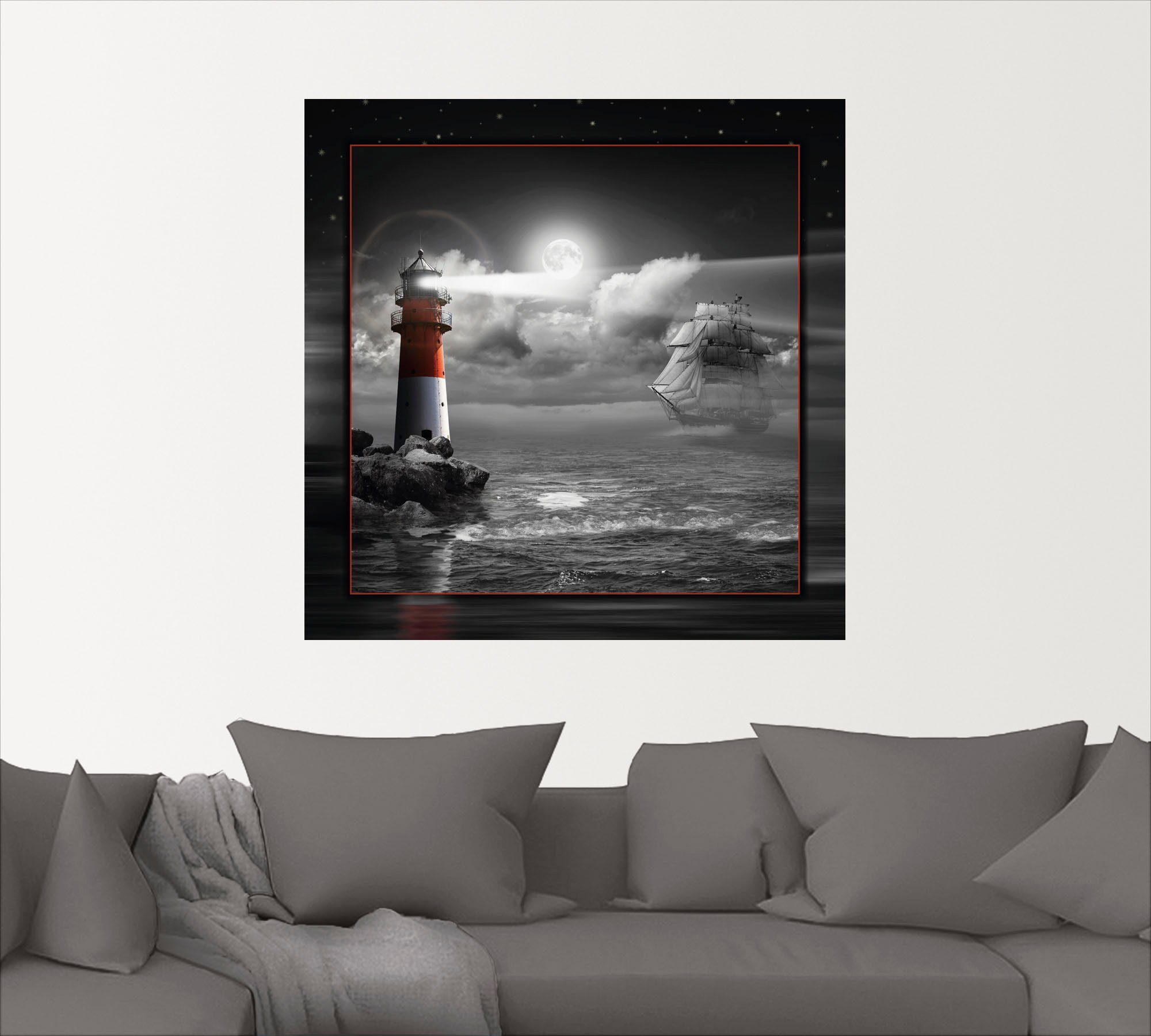 Leinwandbild, Alubild, in Poster (1 Leuchtturm Wandaufkleber Größen St), und als Küste Segelschiff Wandbild Mondschein, versch. oder im Artland