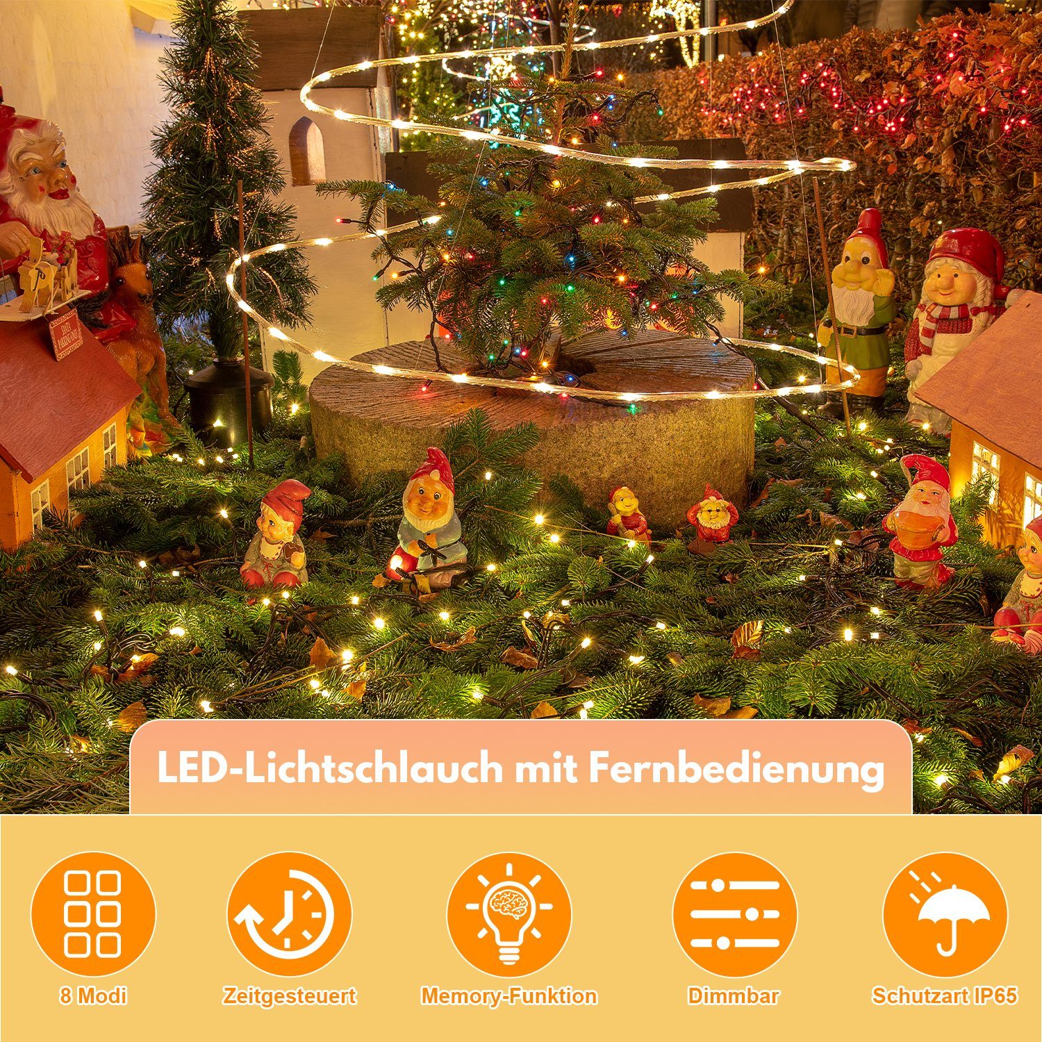 Lichterschlauch LED-Lichterschlauch Warmweiß Gimisgu 8 Timer Lichterkette Leuchtmode LED Außen/Innen,mit