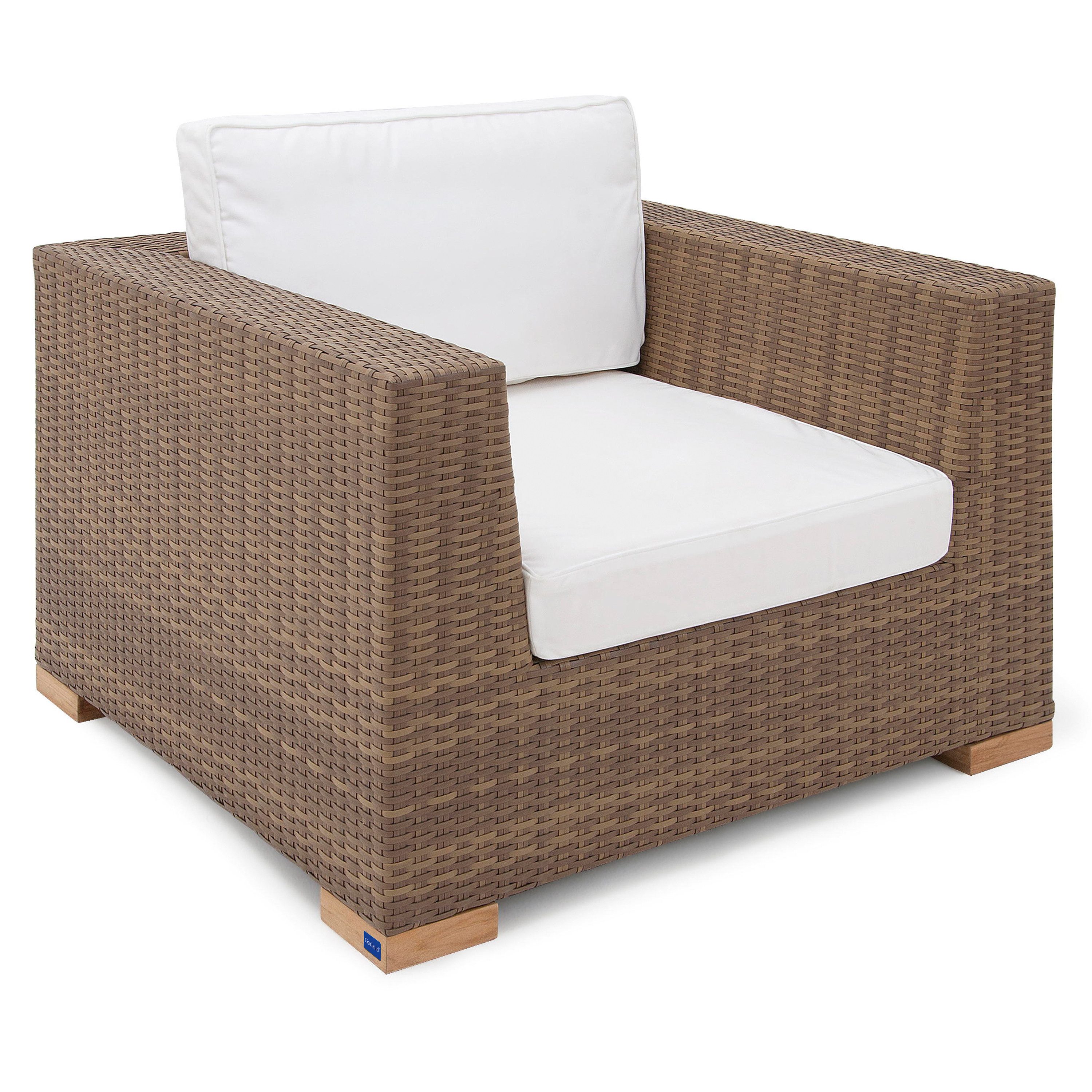 Garland Gartensessel Havanna, Poly Rattan mit Auflage Kissen Teak Holz Loungesessel Outdoor Garten