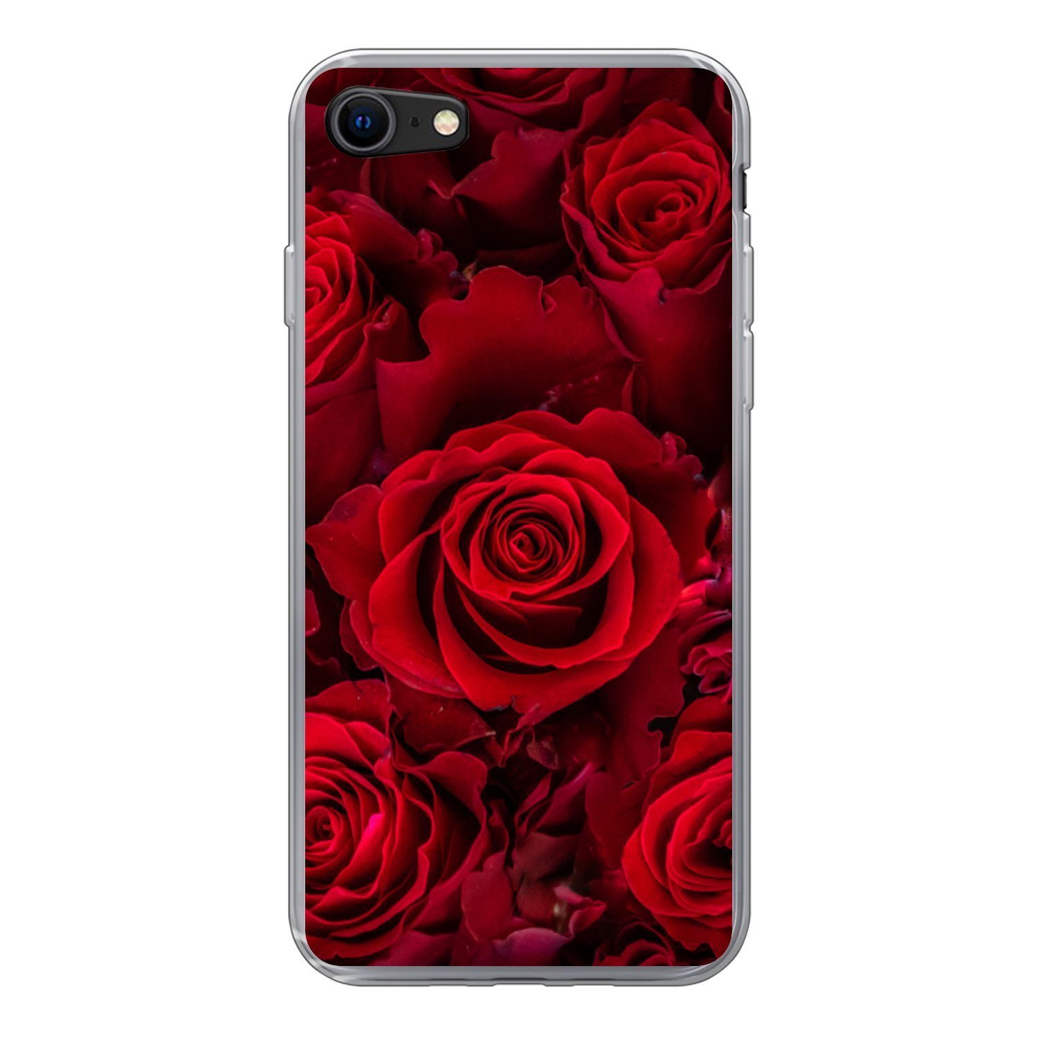 MuchoWow Handyhülle für Apple iPhone 7 Blumen - Rosen - Rot, Smartphone-Bumper, Print, Handy Schutzhülle Dünn