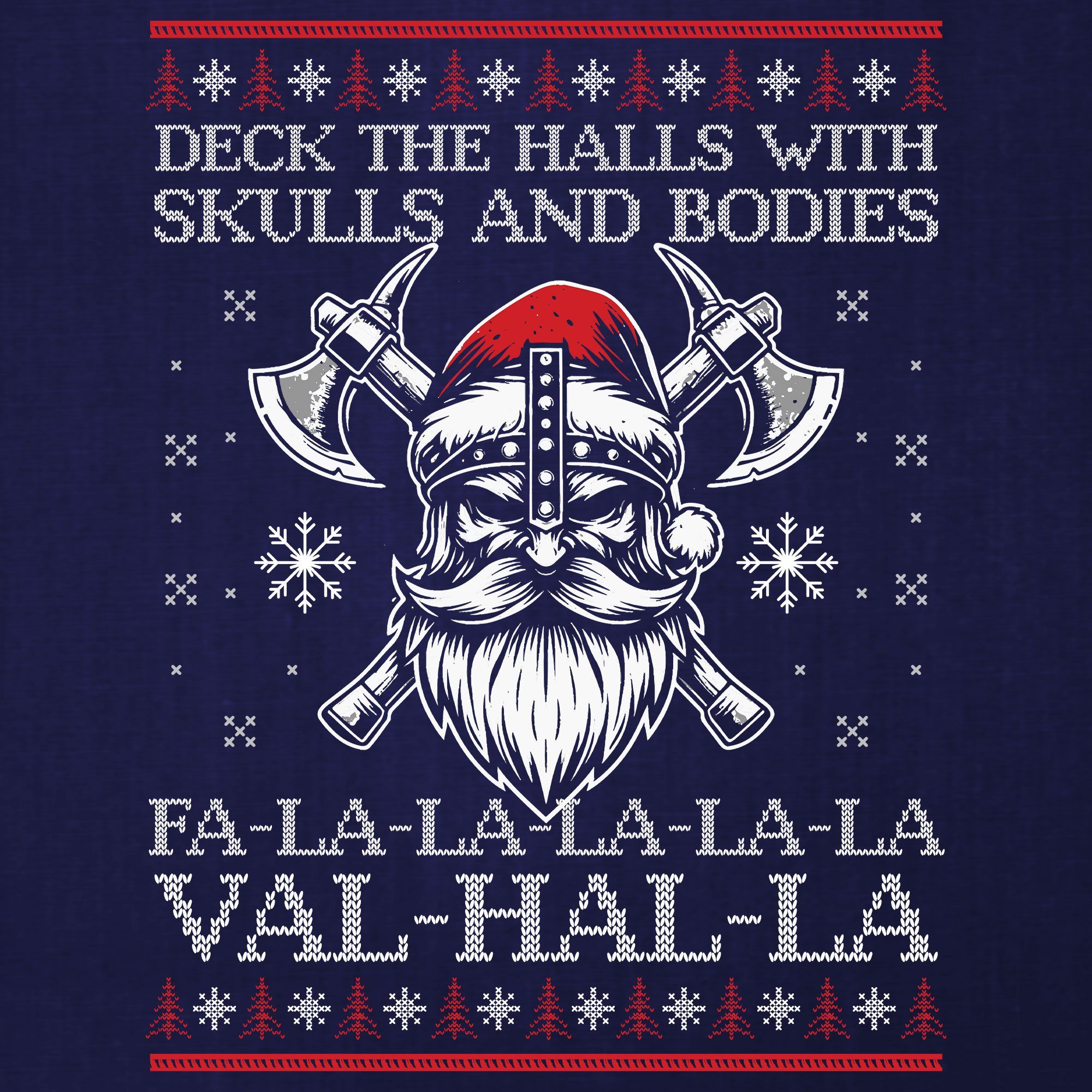 (1-tlg) Blau - Navy Quattro Weihnachtsges Weihnachten Fa-La-La-La X-mas Kurzarmshirt Formatee Wikinger Skulls Valhalla