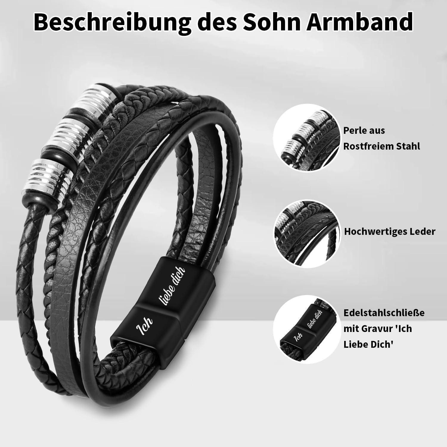 LuxusKollektion Lederarmband Lederarmband Papa Geschenk Vater Weihnachten Vatertag Sohn - 20.5cm – Bild 3 von 5