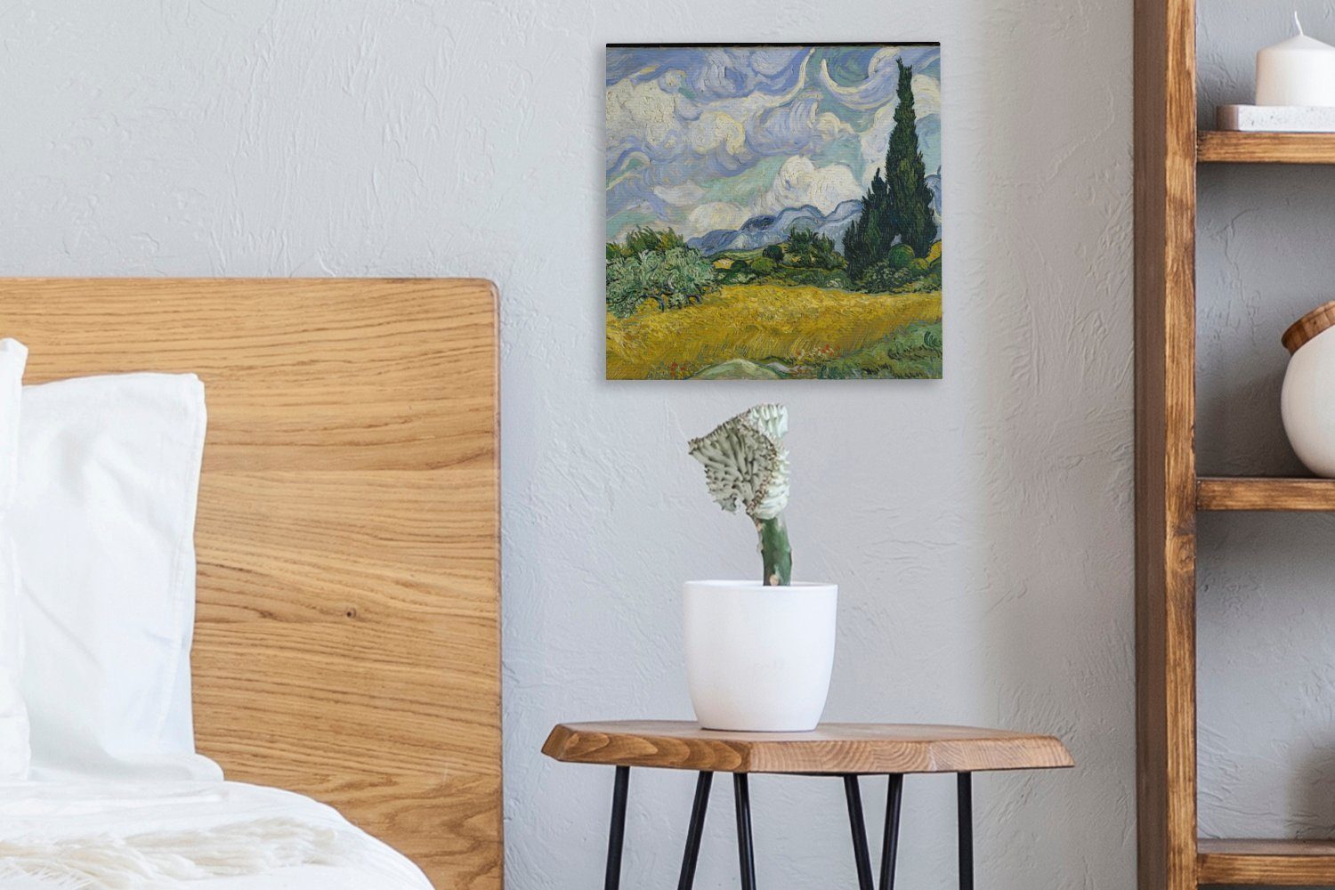 OneMillionCanvasses® Leinwandbild Weizenfeld mit Schlafzimmer für St), Gogh, - Wohnzimmer Zypressen Leinwand Vincent Bilder (1 van