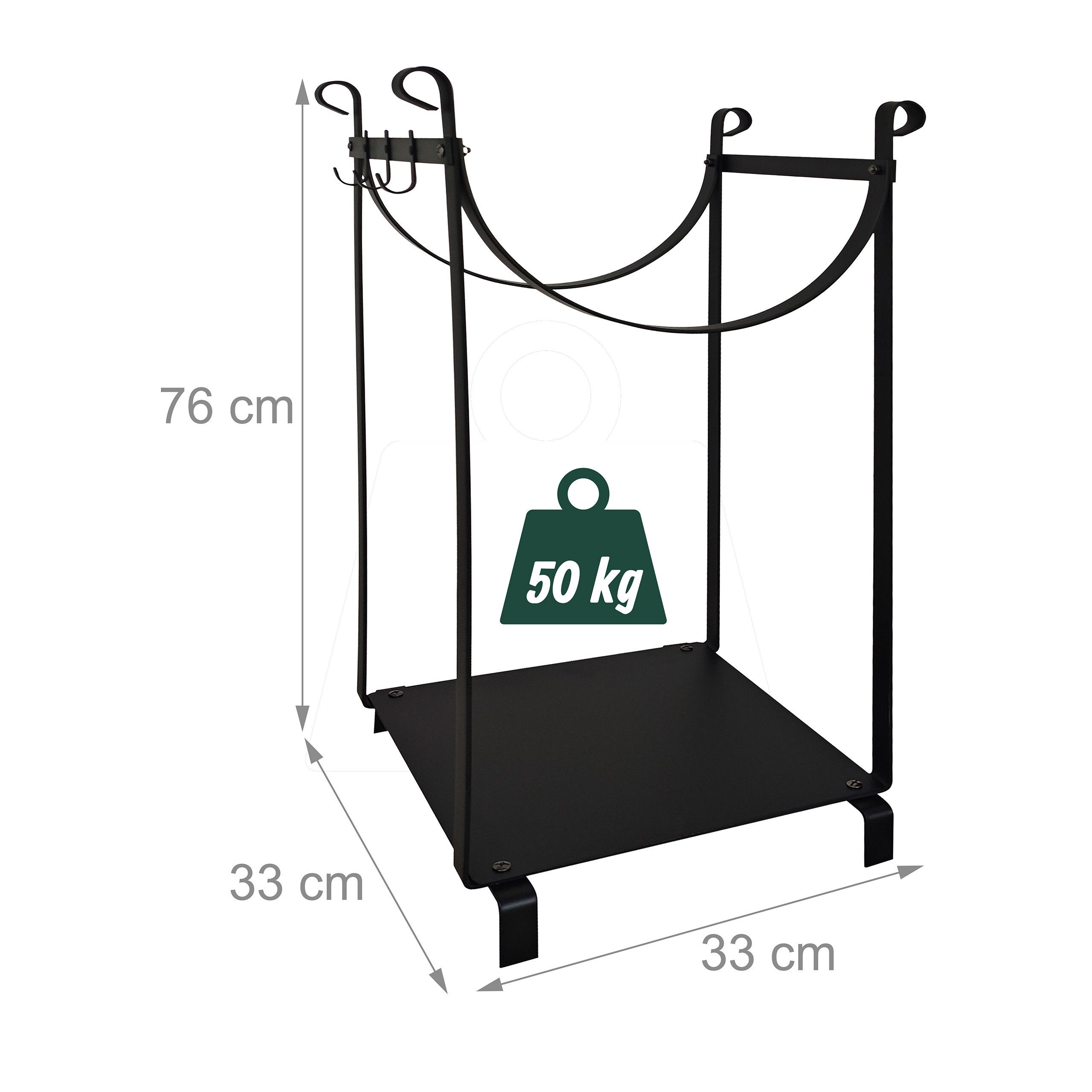 relaxdays Kaminholzregal mit Kaminbesteck, BxTxH:33x33x76 cm, (4-St) – Bild 4 von 5