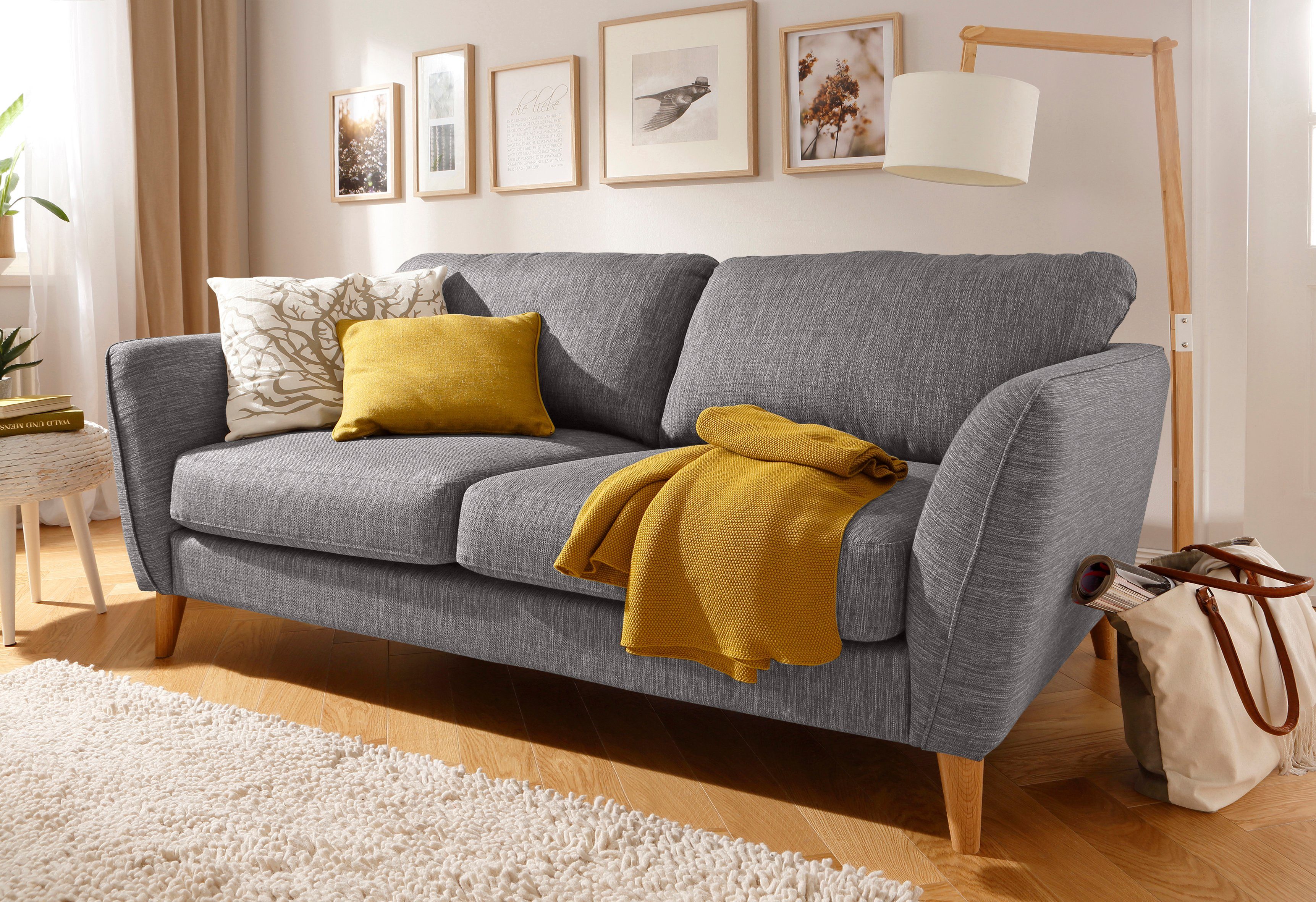 Home affaire 3-Sitzer MARSEILLE 3er Sofa 206 cm, Cord, Flachgewebe, Struktur, Webstoff, mit Massivholzbeinen aus Eiche, verschiedene Bezüge und Farbvarianten