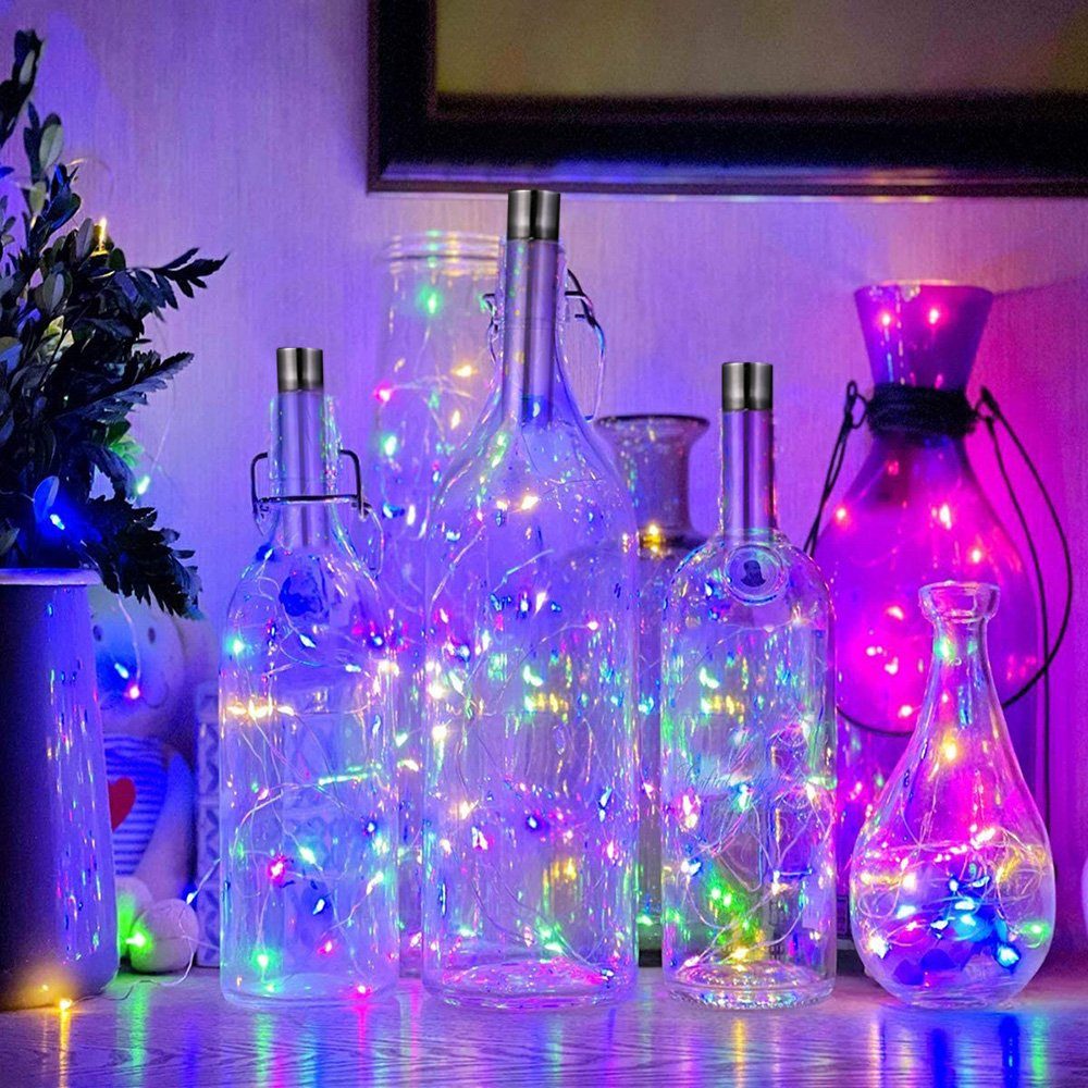 Sunicol LED-Lichterkette 15/20 LED Weinflasche Kork Flaschenlicht Lichterkette für Deko,6 Stück, Wasserdicht Mehrfarbig