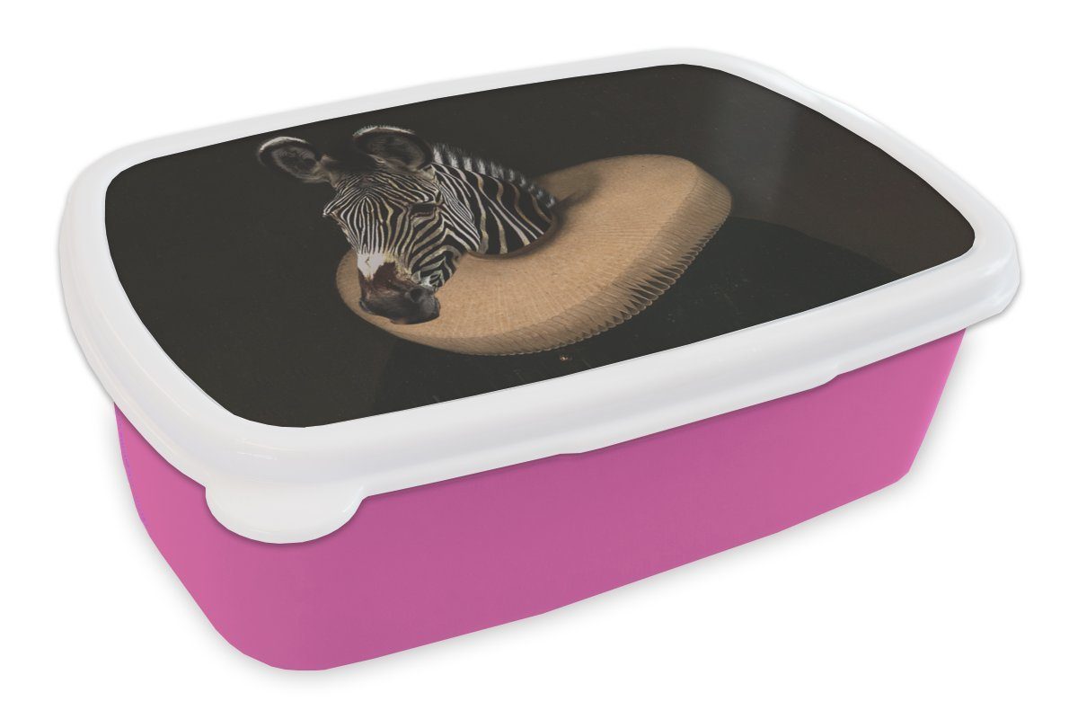 MuchoWow Lunchbox Gemälde - Zebra - Alte Meister, Kunststoff, (2-tlg), Brotbox für Erwachsene, Brotdose Kinder, Snackbox, Mädchen, Kunststoff rosa