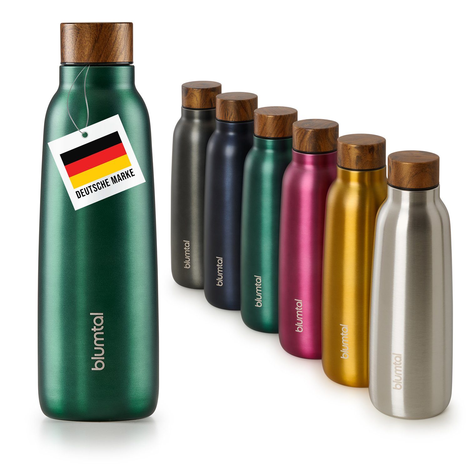 Blumtal Isolierflasche 500ml Trinkflasche Edelstahl Ray - auslaufsichere Isolierflasche, BPA-frei, hält 8h heiß/24h kalt Grün