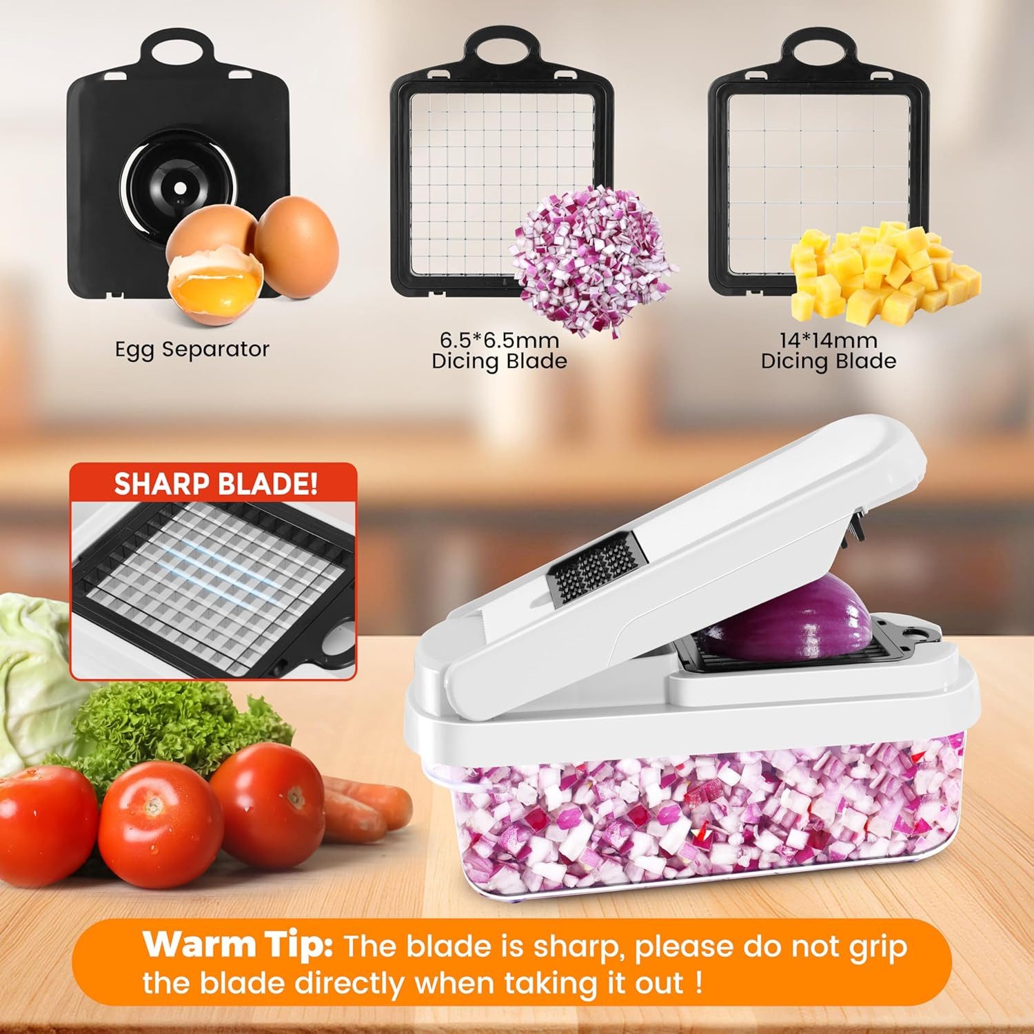 Refined Living Gemüseschneider 15-in-1 Gemüseschneider mit Auffangbehälter, Küchenreibe, Gemüsehobel, Multischneider für Gemüse,Zwiebeln,Obst,Käse usw.BPA-frei, – Bild 2 von 5