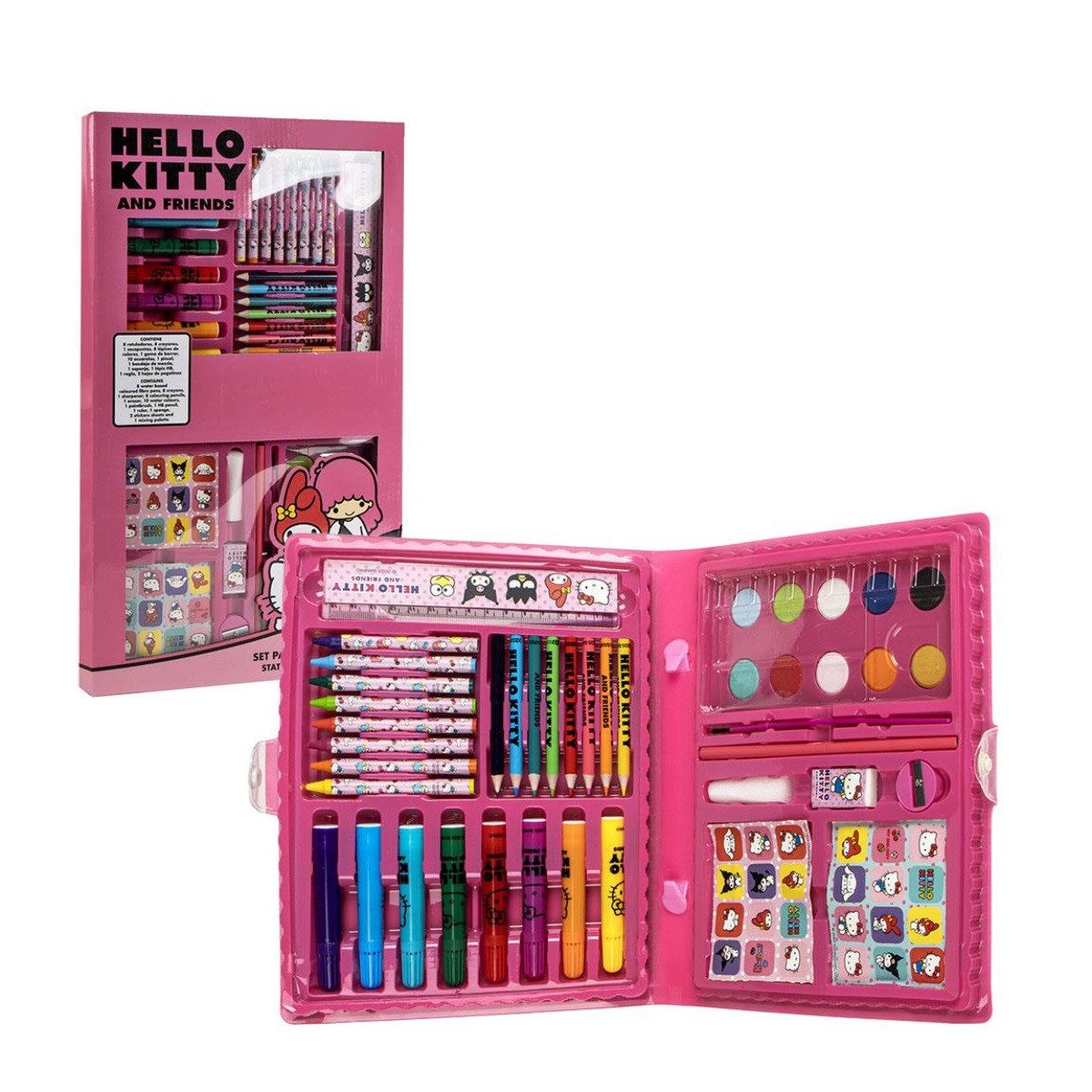 Cerda Kreativset Hello Kitty Mal- und Schreibset – Kinder Schreibwaren-Set zum Ausmalen, (Mal- und Schreibset, Motivbox mit Hello Kitty Design), Ausmalbar