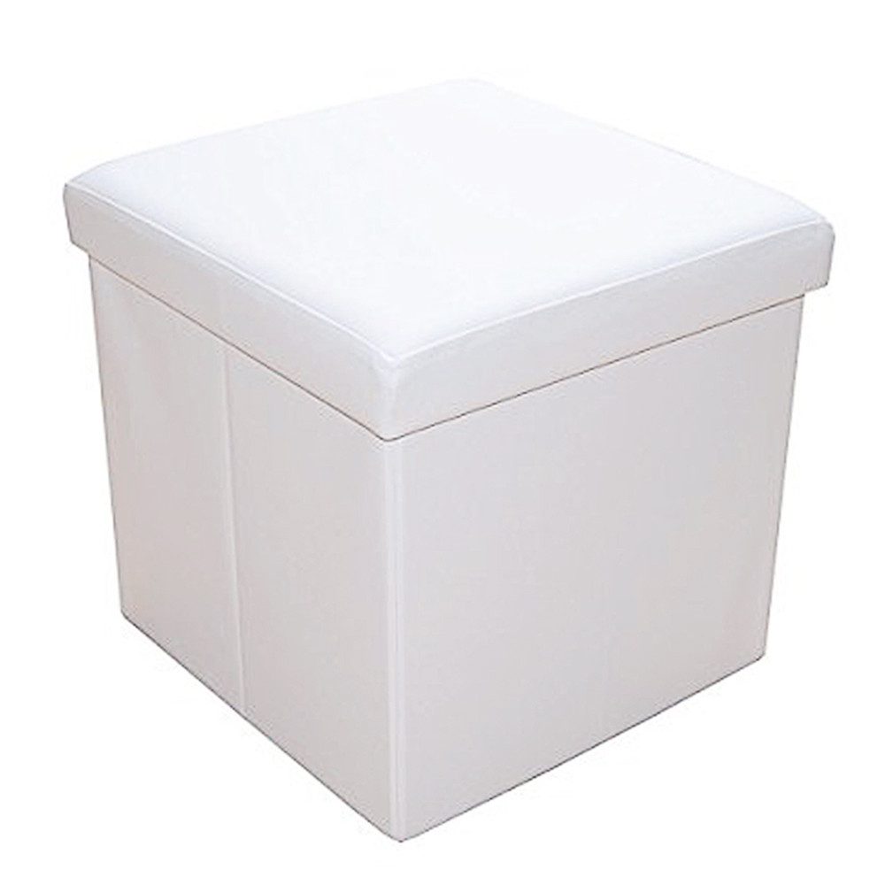 style home Sitzhocker mit Stauraum faltbare Sitzwürfel (Sitztruhe aus Kunstleder, 38 * 38 * 38 cm Weiß), gepolstert Sitzbank Fußhocker für Wohnzimmer Schlafzimmer