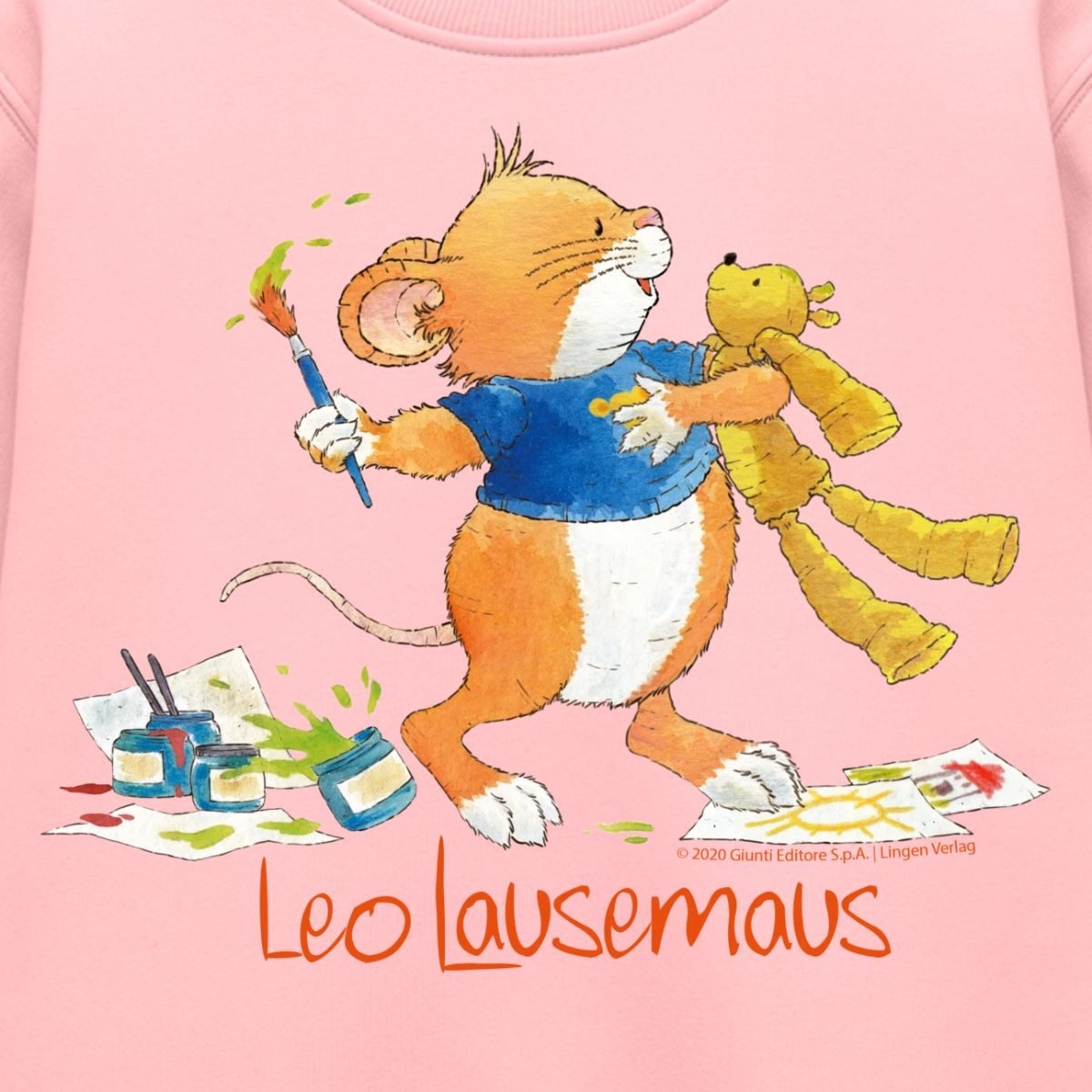 Spreadshirt Sweatshirt Leo Lausemaus Malen mit Teddy Kinder Premium Pullover (1-tlg) – Bild 2 von 5