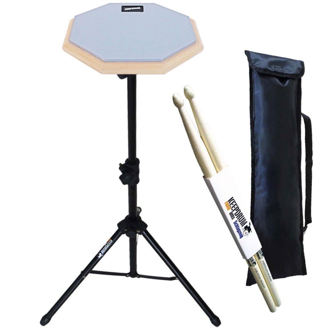 Schlagzeug keepdrum DP-GY8 Practice Pad Grau mit Stativ und Sticks