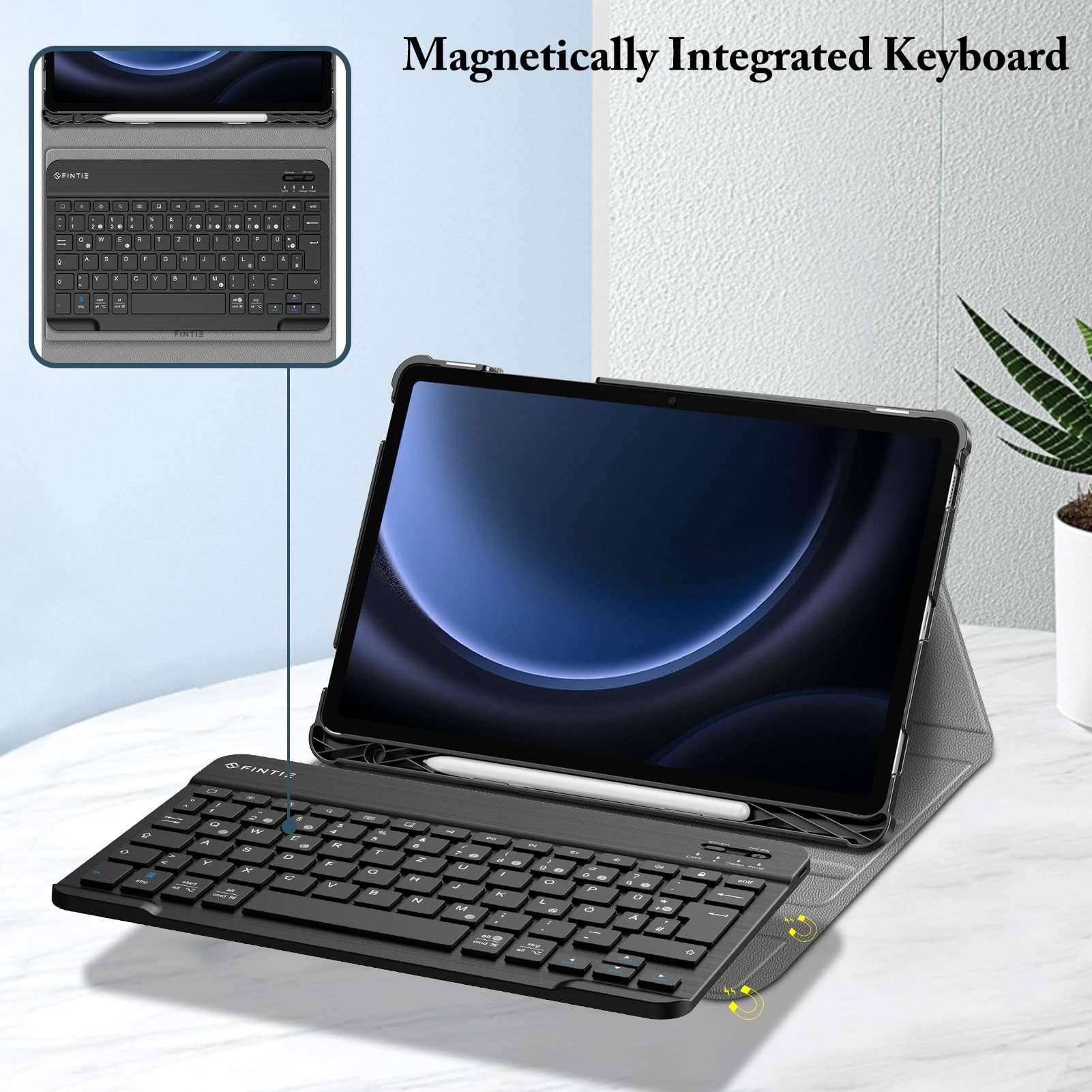 Fintie Tablet-Hülle + Tastatur für Samsung Galaxy Tab S10 Lite/S10 FE/S9 FE 10.9" & S9 11", Keyboard Cover mit Magnetisch Abnehmbarer Deutscher Bluetooth Tastatur