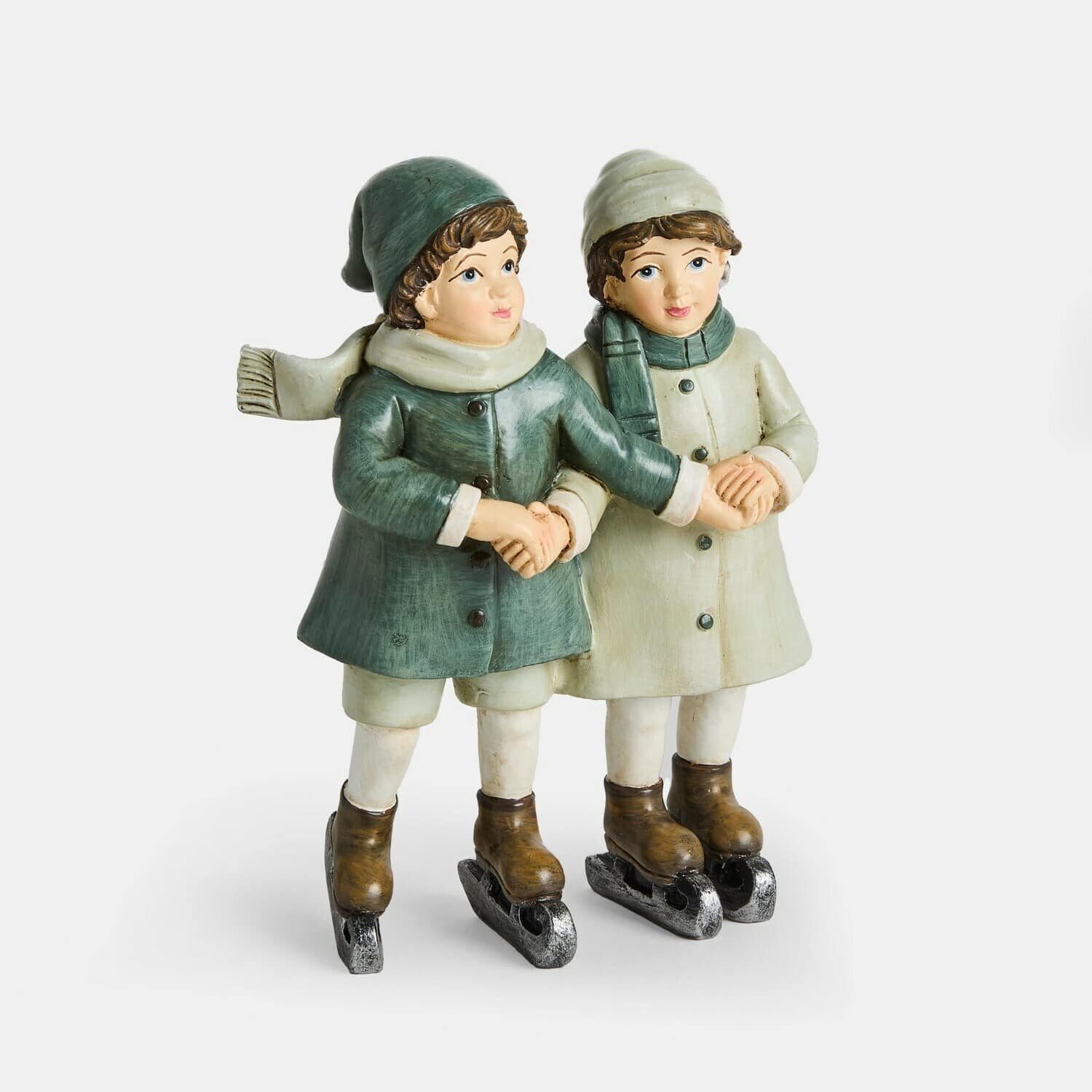 Mirabeau Weihnachtsfigur Deko-Kinder mit Schlittschuhen Jerries grün (kein Set, kein Set), Weihnachten, Winter, Festtage, Figur, Schlittschuhe