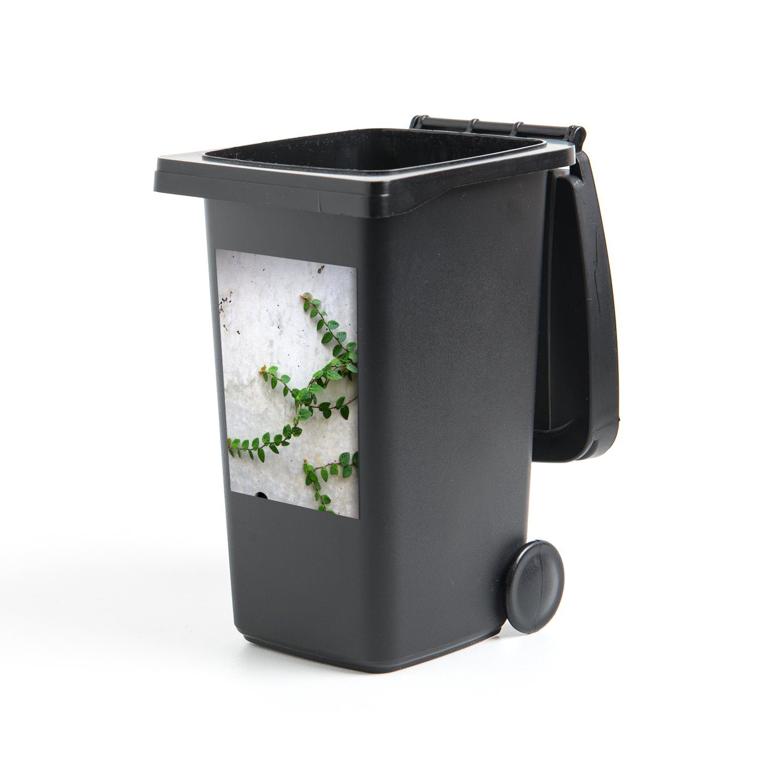 einer St), Kletterpflanzen MuchoWow Abfalbehälter an Mülleimer-aufkleber, Mülltonne, Wandsticker (1 Sticker, Betonwand Container,