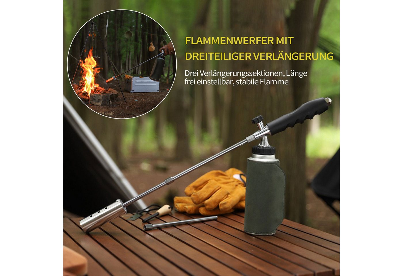 Thumbnail - Refttenw Unkrautbrenner Abflammgerät Grillanzünder Abnehmbar 78 cm Langer Arm, Flammenwerfer, 1350 °C maximal, (1-tlg), ...