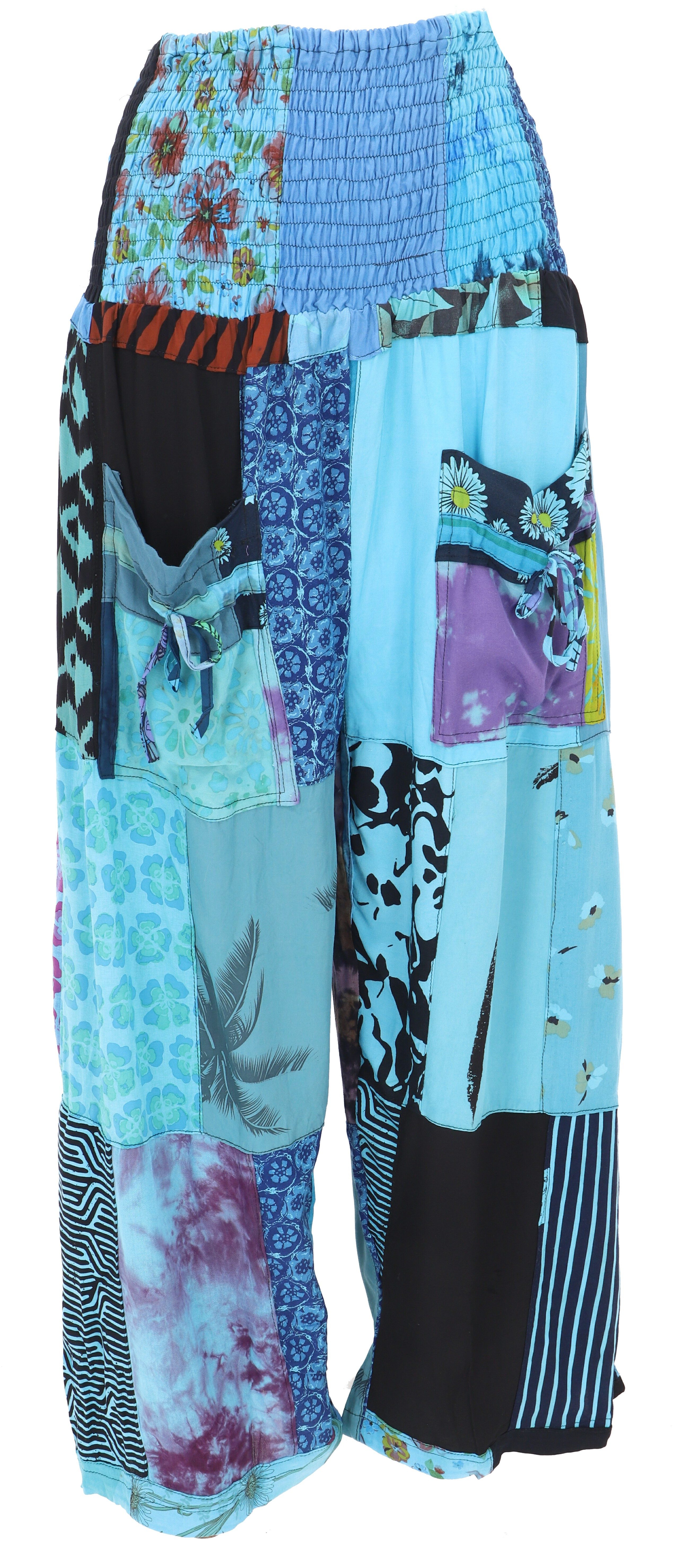 Guru-Shop Relaxhose Weite farbenfrohe Patchwork Palazzohose, Boho.. alternative Bekleidung