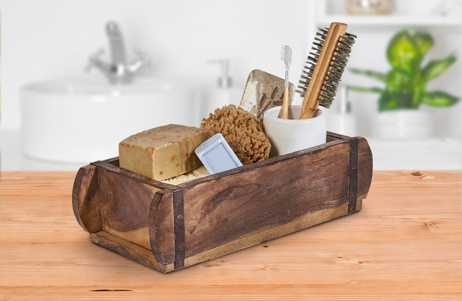 Marrakesch Orient & Mediterran Interior Aufbewahrungsbox Vintage Holzkiste aus Altholz handgemacht Unikat 32 cm Box Ziegelform (Stück, 1 St., 1), Antik