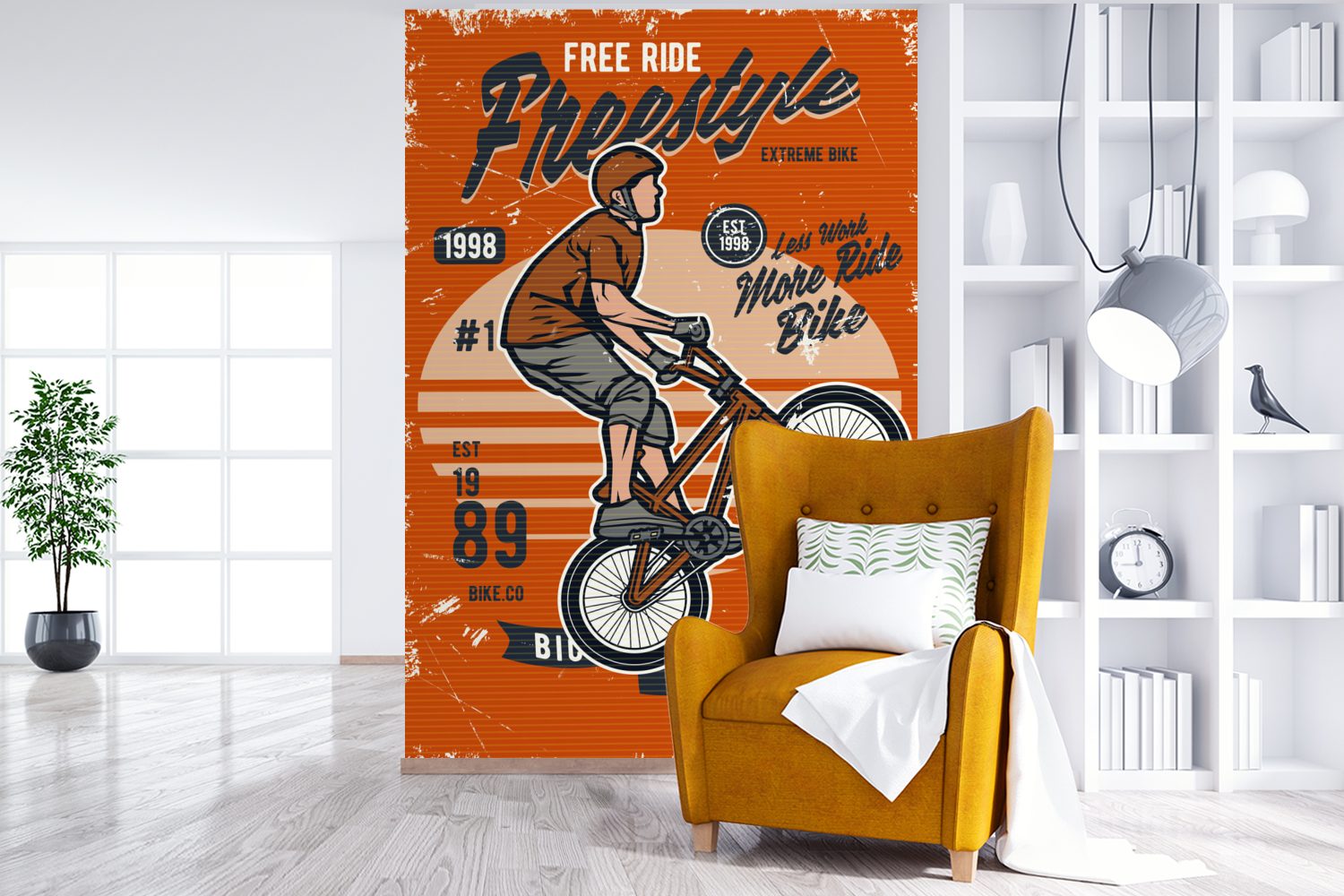 (3 bedruckt, St), MuchoWow Tapete Wohnzimmer, Matt, Fototapete Vinyl - Retro, Montagefertig Fahrrad für Männer - Wandtapete