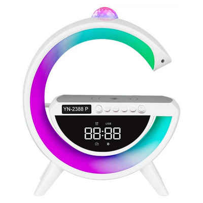 Sross Wecker Bluetooth Lautsprecher mit Wecker,Dimmbare LED Tischlampe Alarm Clock Nachtlicht Lampe mit Wireless Charger