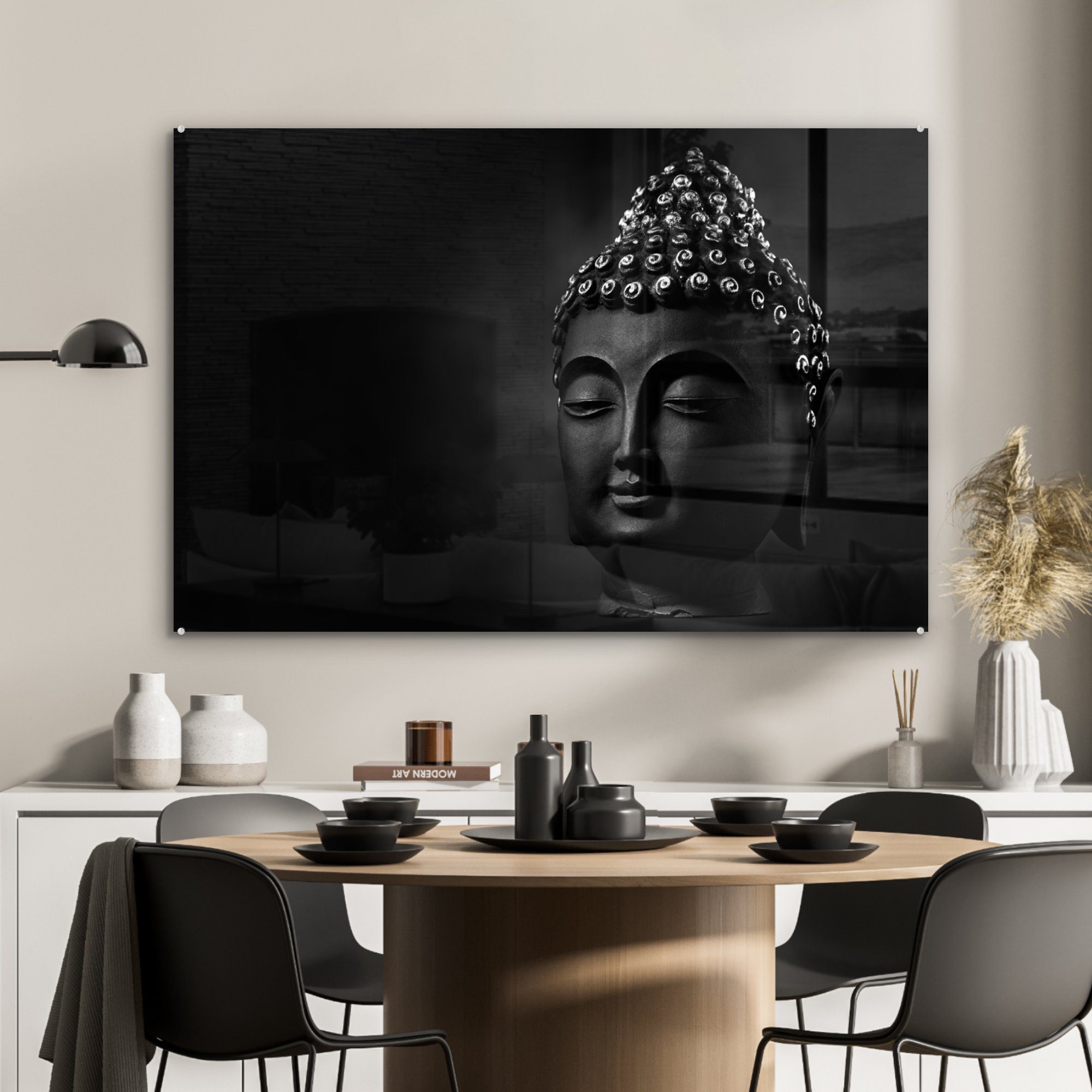 MuchoWow Acrylglasbild Buddha - - St), Schlafzimmer Wohnzimmer Schwarz (1 Acrylglasbilder & Gesicht