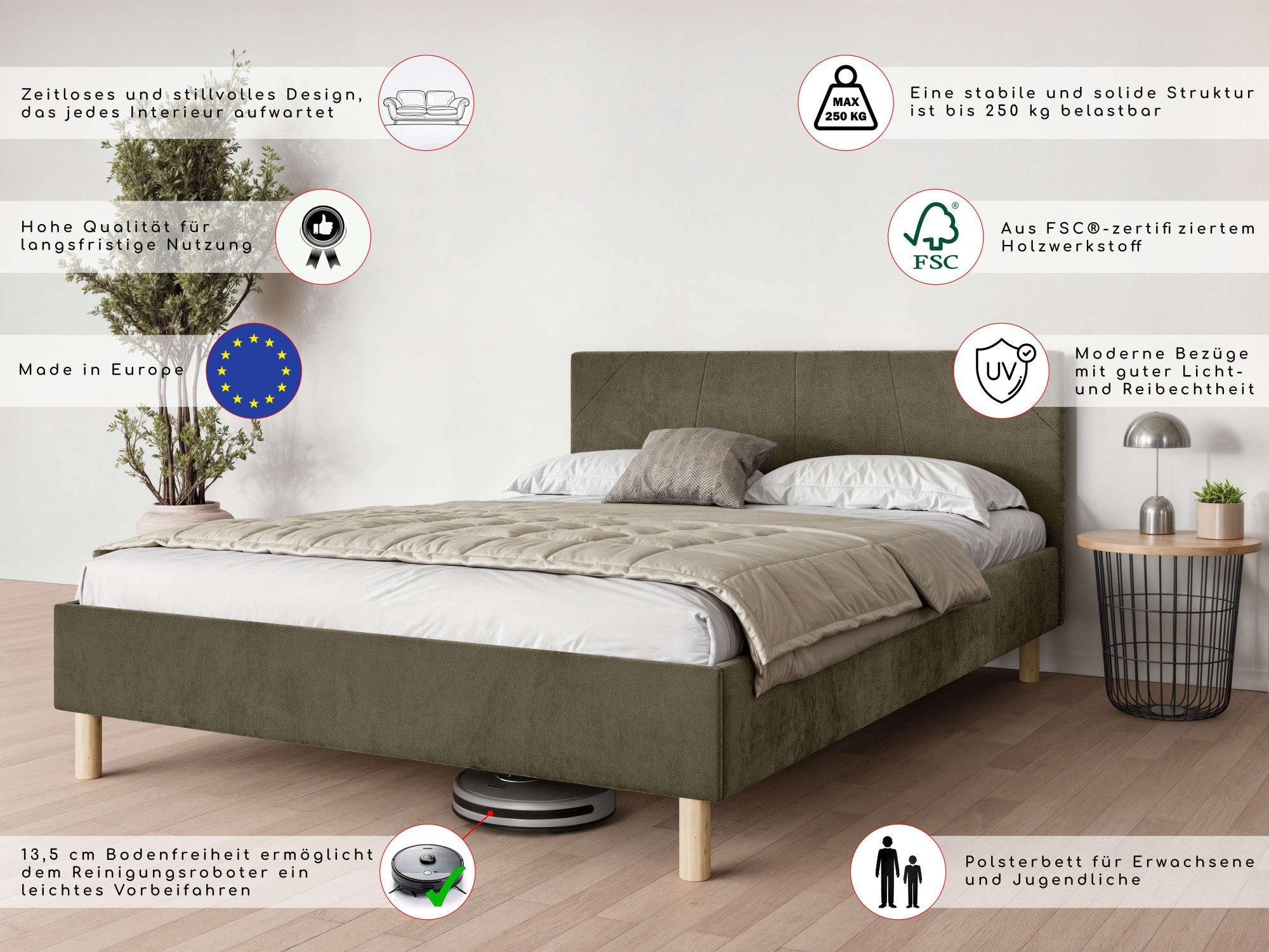 Home affaire Collection Polsterbett Albybyn, Bettgestell mit Kopfteil und Lattenrost, in 2 Breiten, ohne Bettkasten und Matratze, in 2 Breiten- 140 und 160 cm