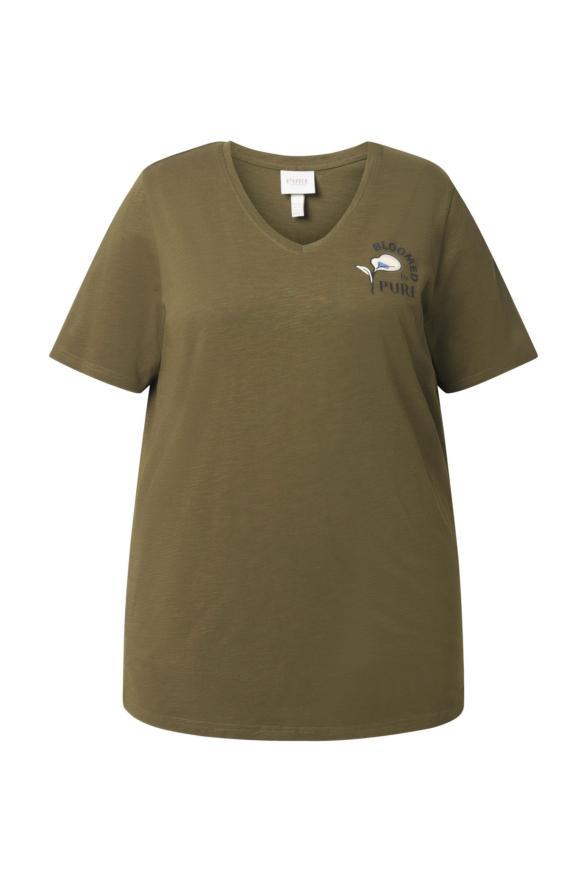 Ulla Popken T-Shirt T-Shirt Blüte V-Ausschnitt Halbarm Biobaumwolle günstig online kaufen